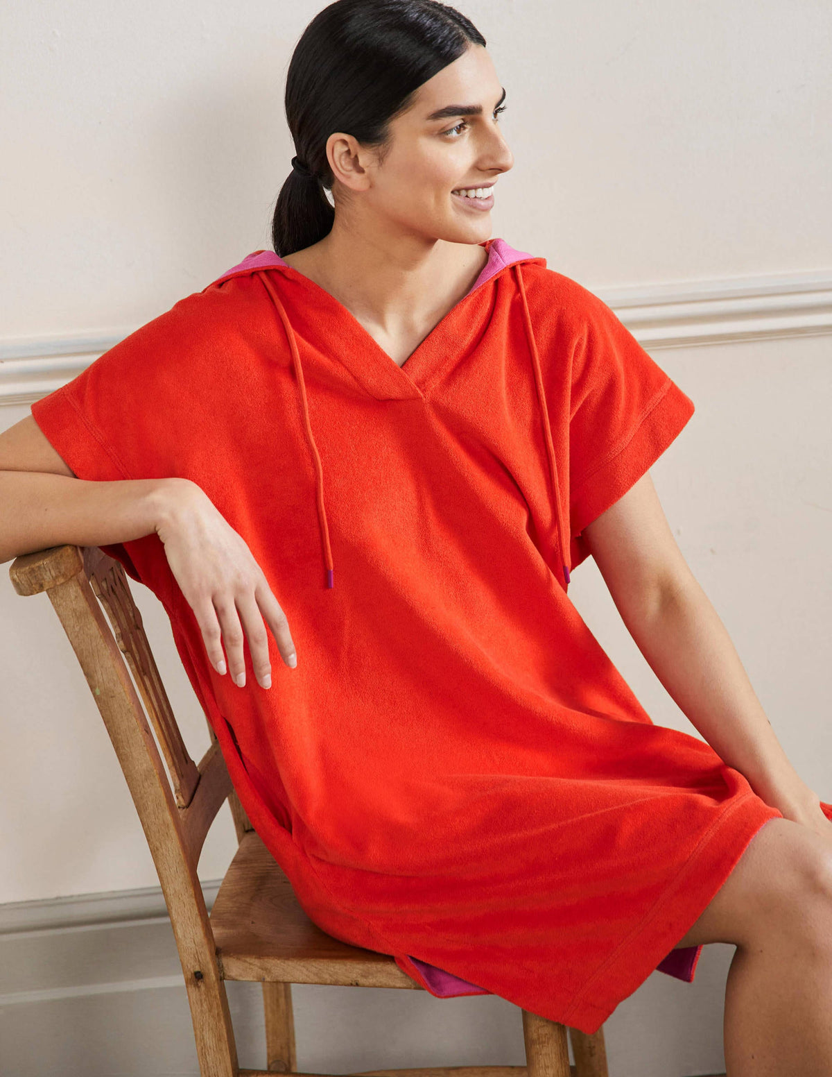 Erica Hooded Towelling Dress-Papaya - Image 4