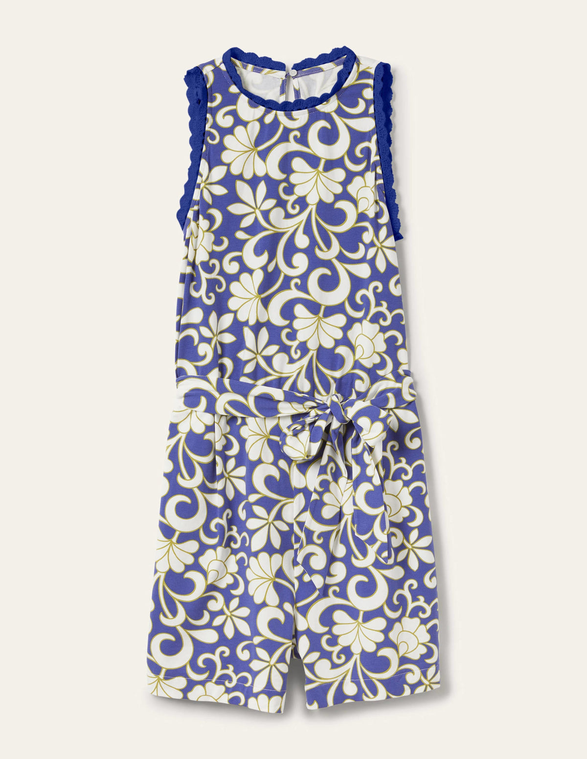 Crochet Detail Jersey Romper-Atlantic Ocean, Abstract Petal - Image 9
