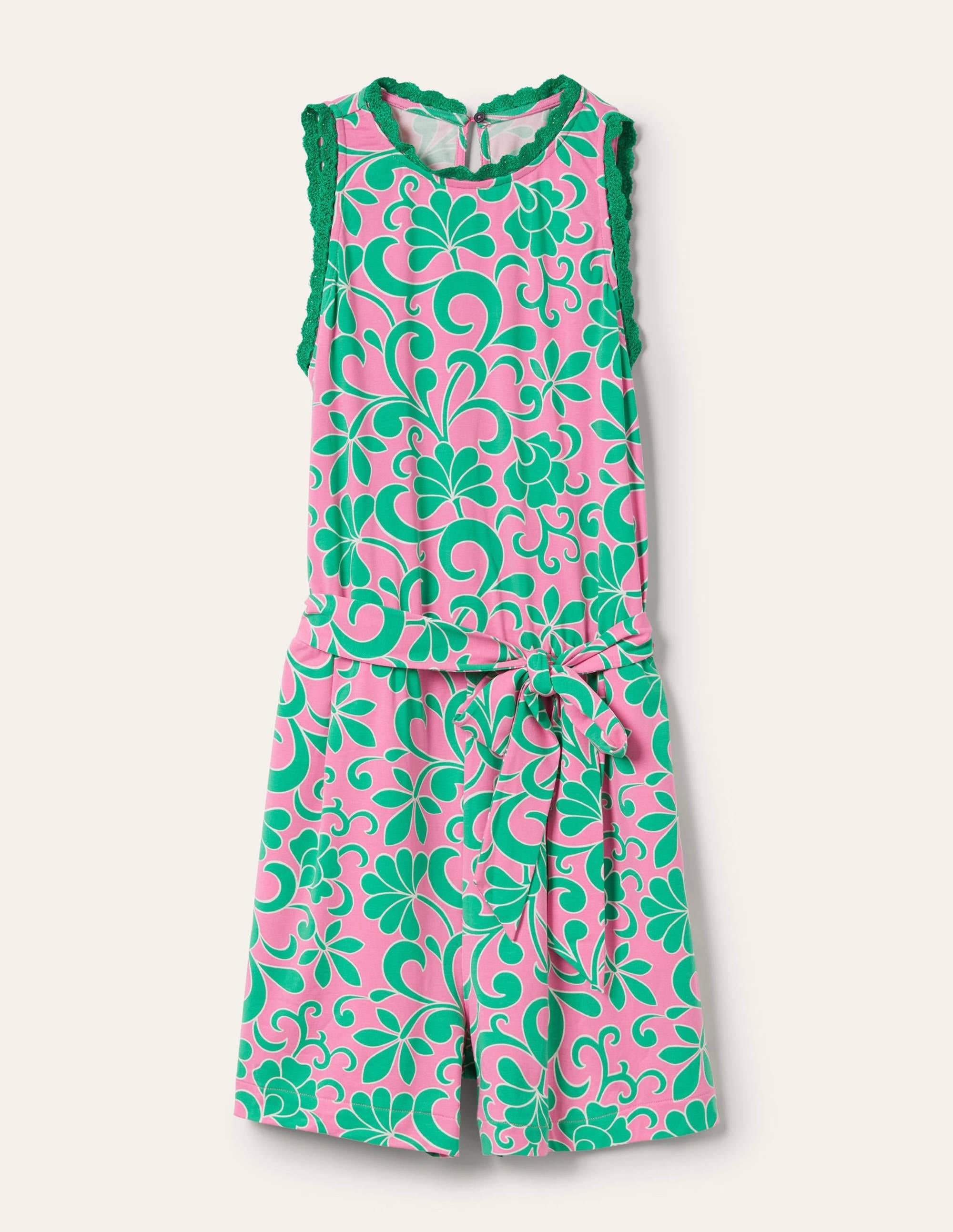 Crochet Detail Jersey Romper-Candy Floss, Abstract Petal - Image 5
