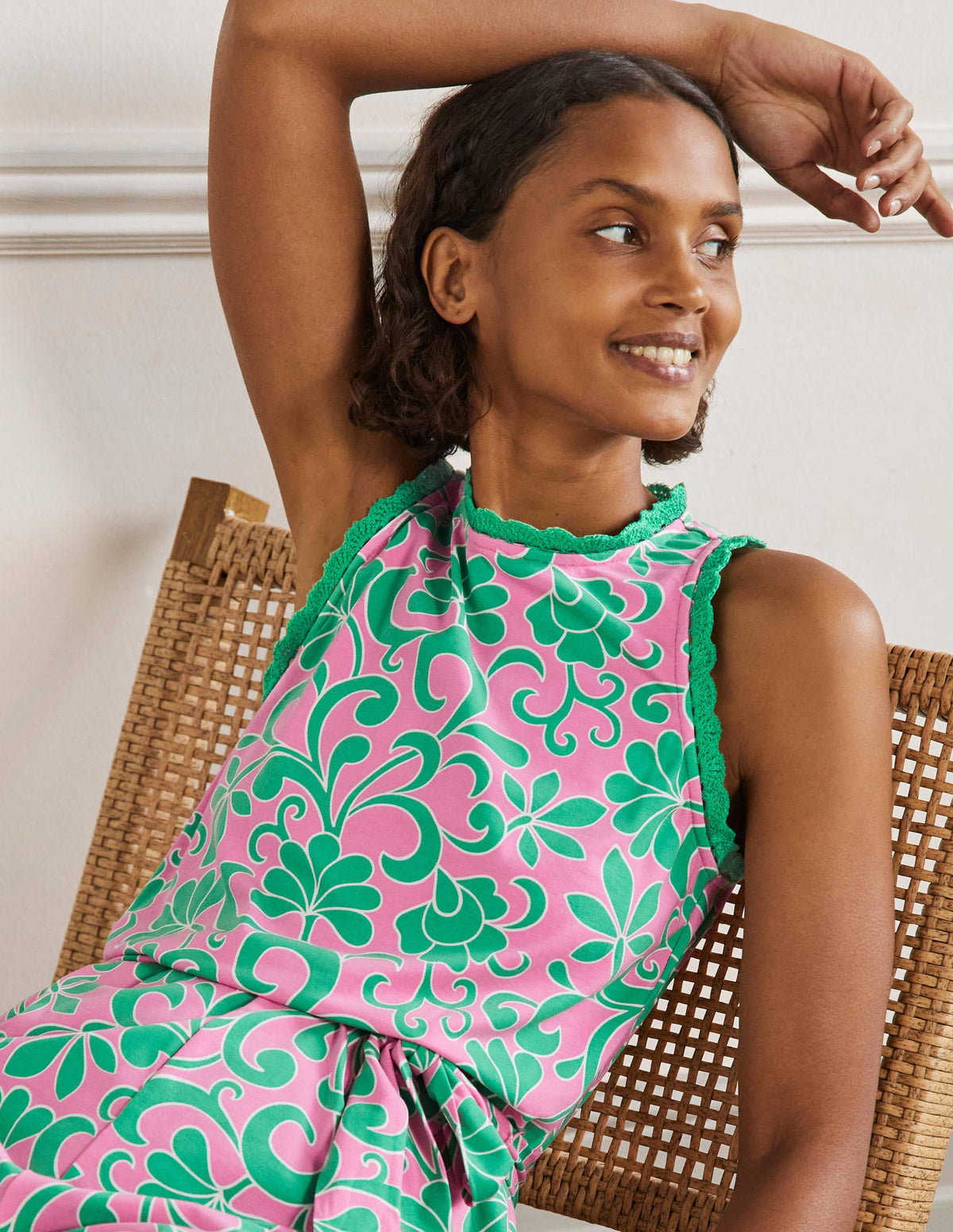 Crochet Detail Jersey Romper-Candy Floss, Abstract Petal-4