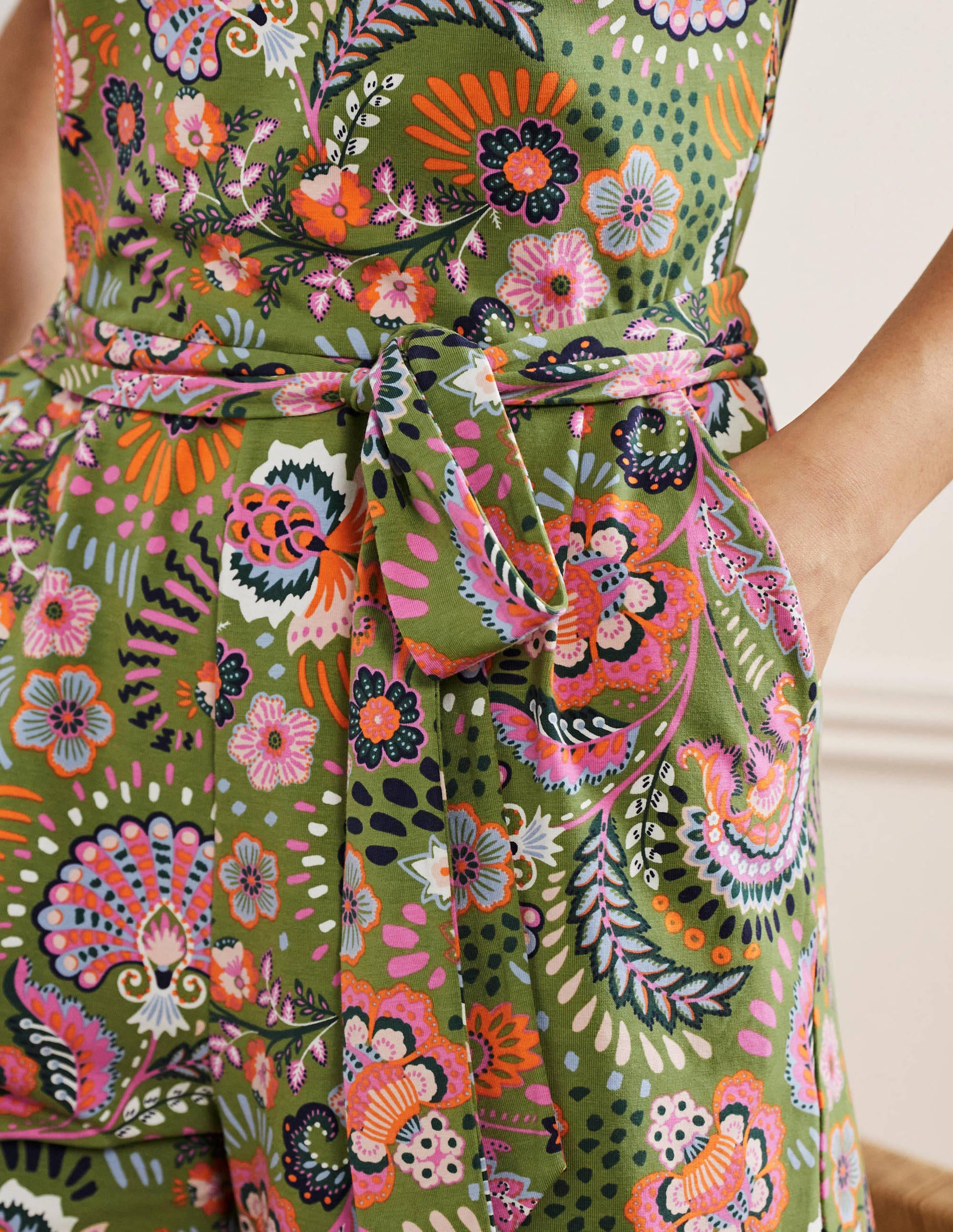 Ruffle Neck Jersey Romper-Pea, Decorative Meadow - Image 5