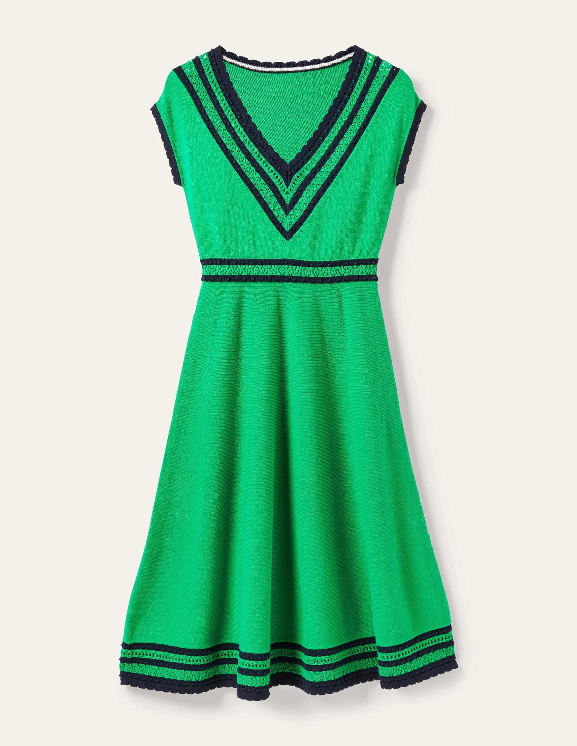Trim Detail Knitted Midi Dress-Rich Emerald - Image 5