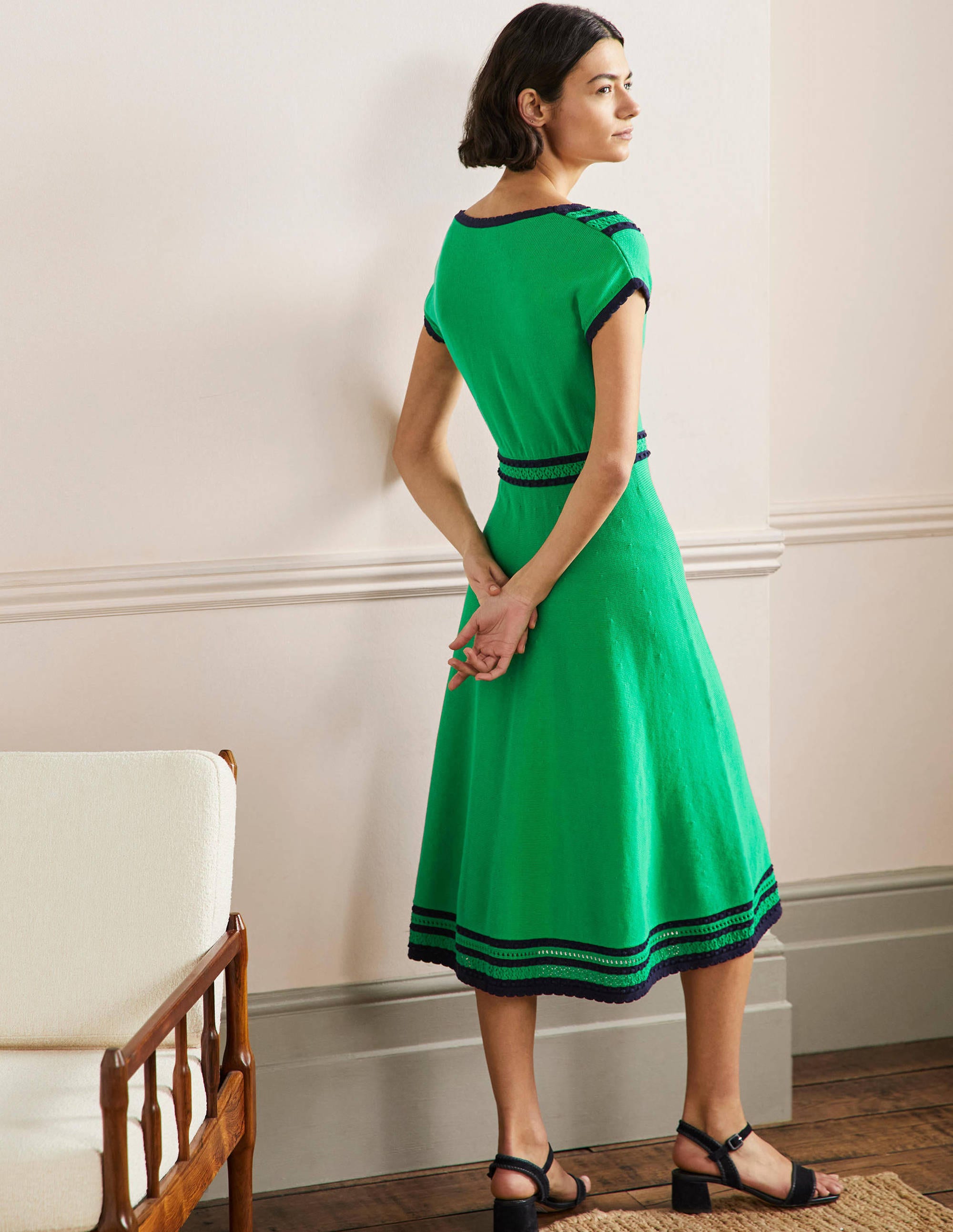 Trim Detail Knitted Midi Dress-Rich Emerald - Image 3