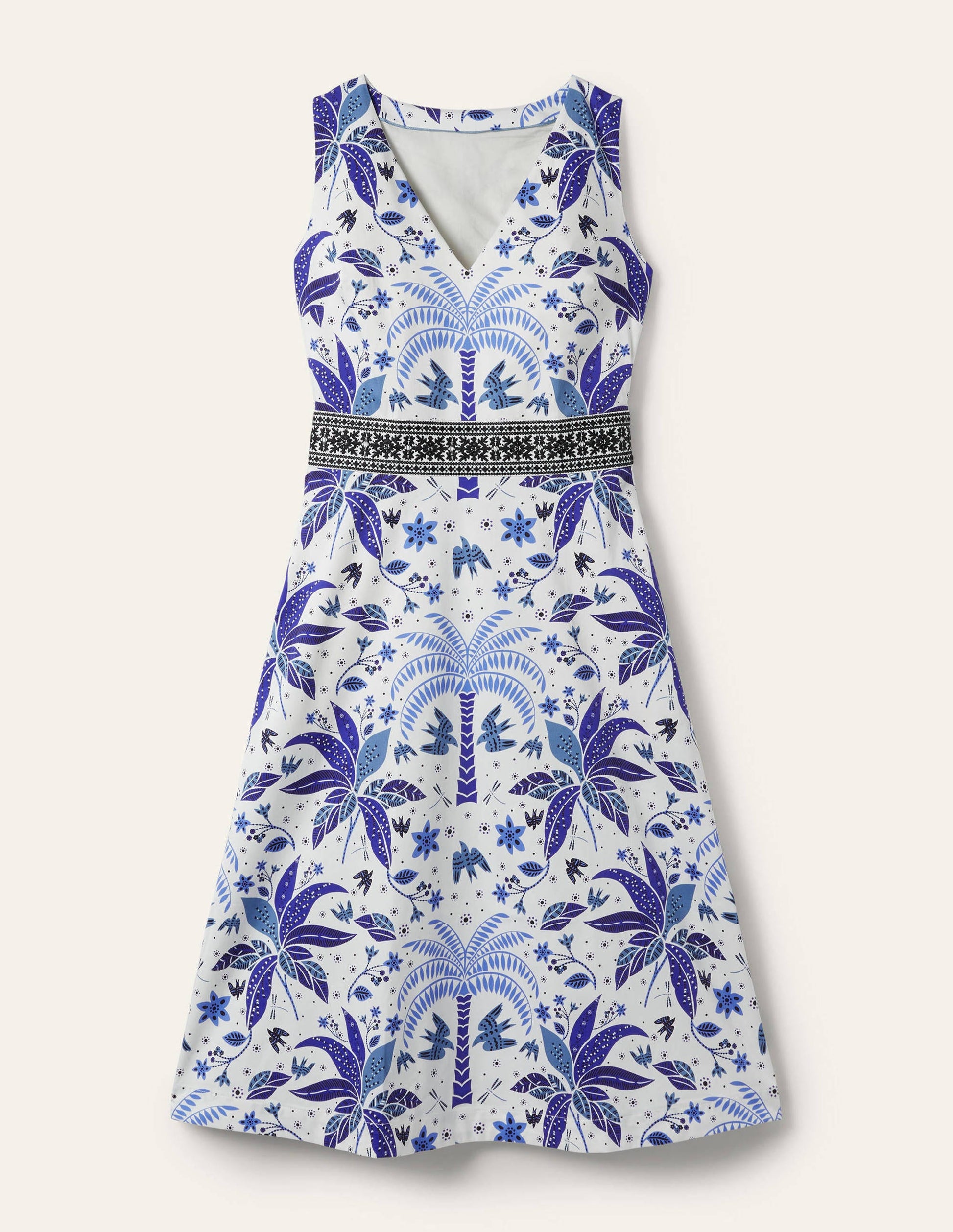 Embroidered Waist Midi Dress-Atlantic Ocean, Oriental Palm-6