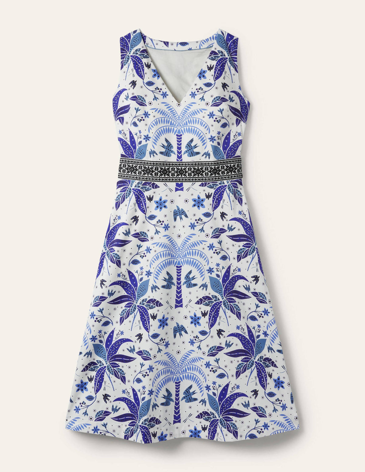 Embroidered Waist Midi Dress-Atlantic Ocean, Oriental Palm - Image 6