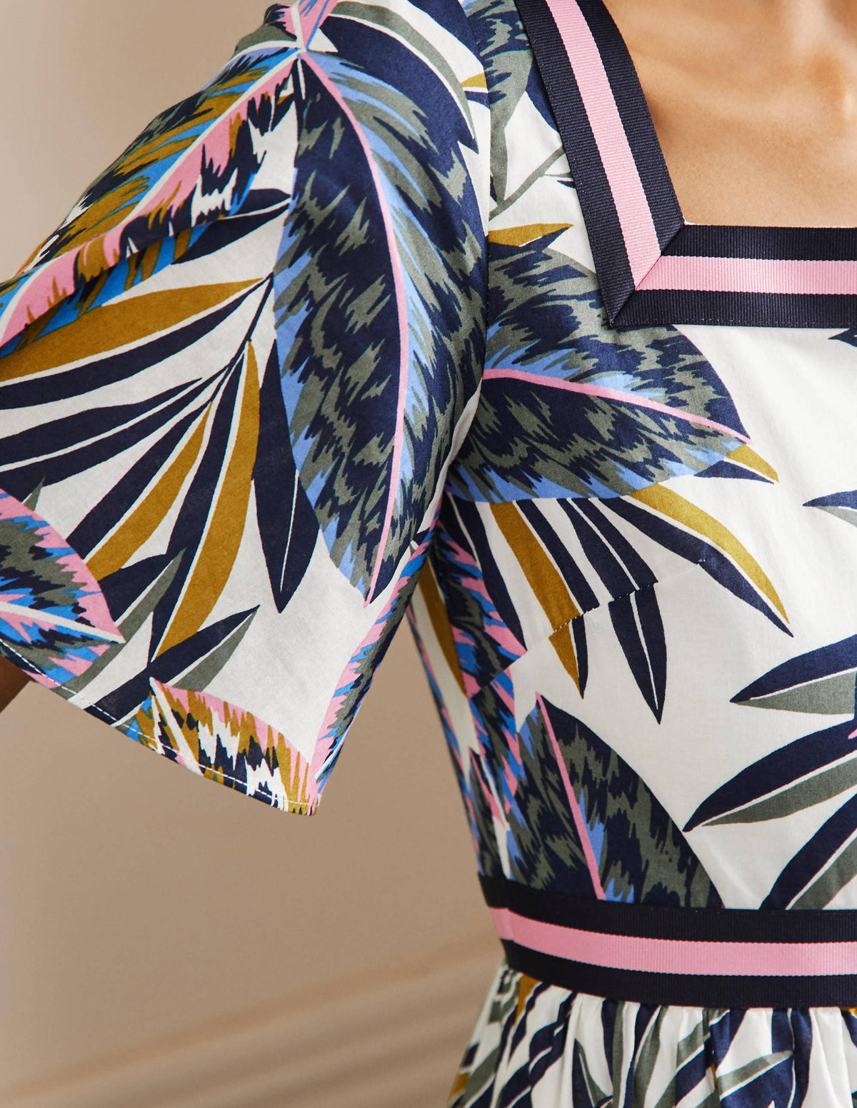Stripe Detail Maxi Dress-Multi, Exotic Leaves - Image 5