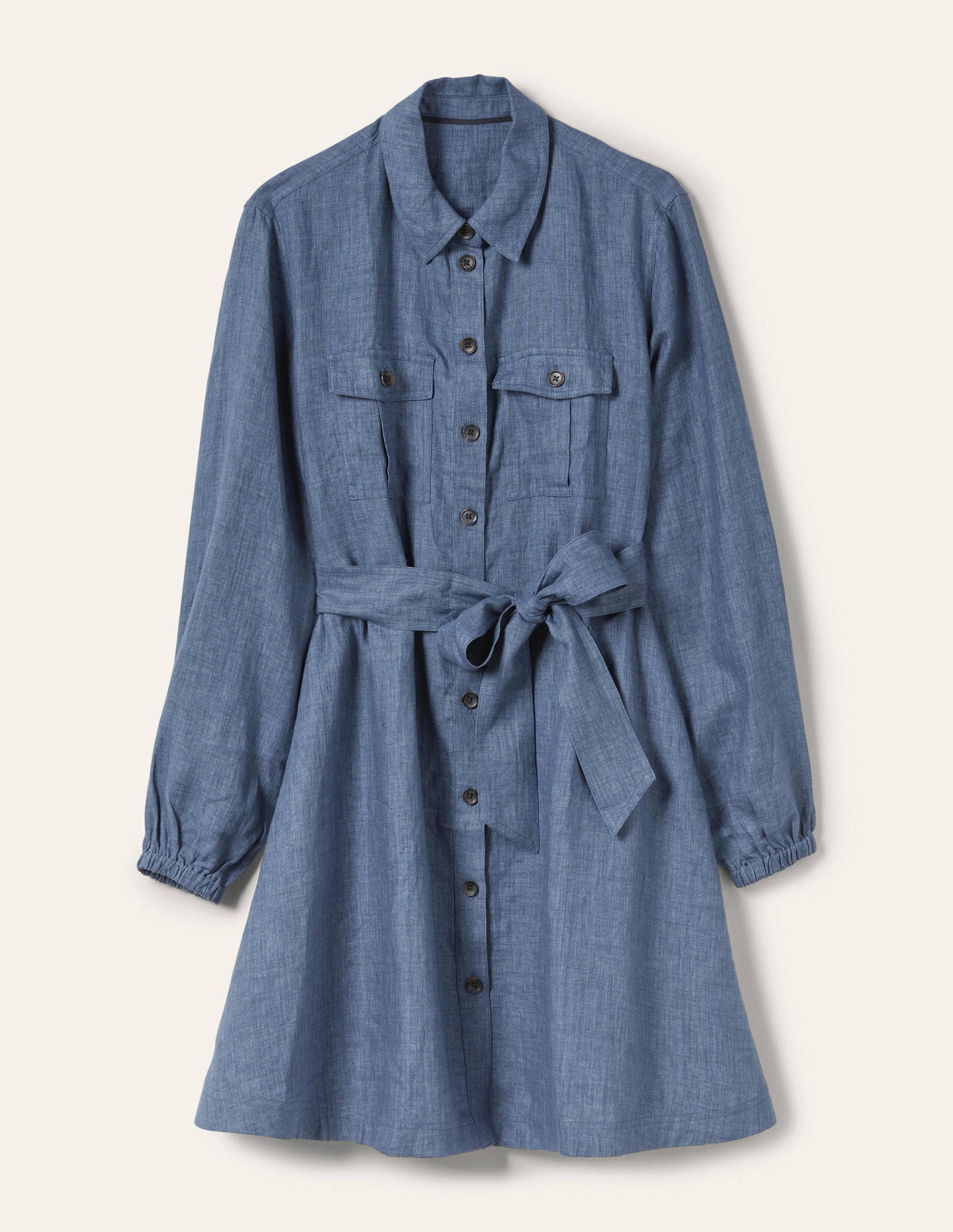 Fit and Flare Mini Shirt Dress-Mid Chambray-6