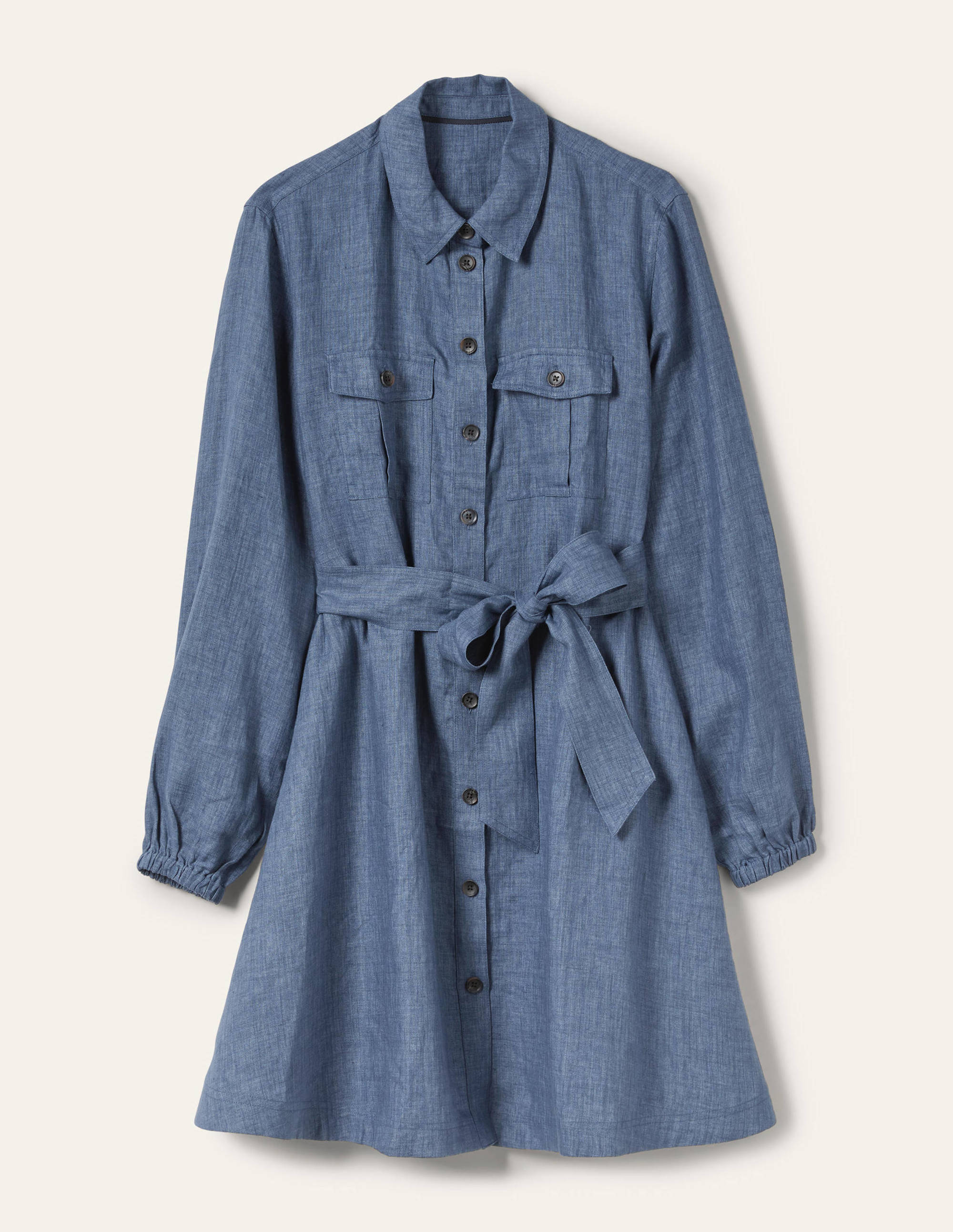 Fit and Flare Mini Shirt Dress-Mid Chambray - Image 6