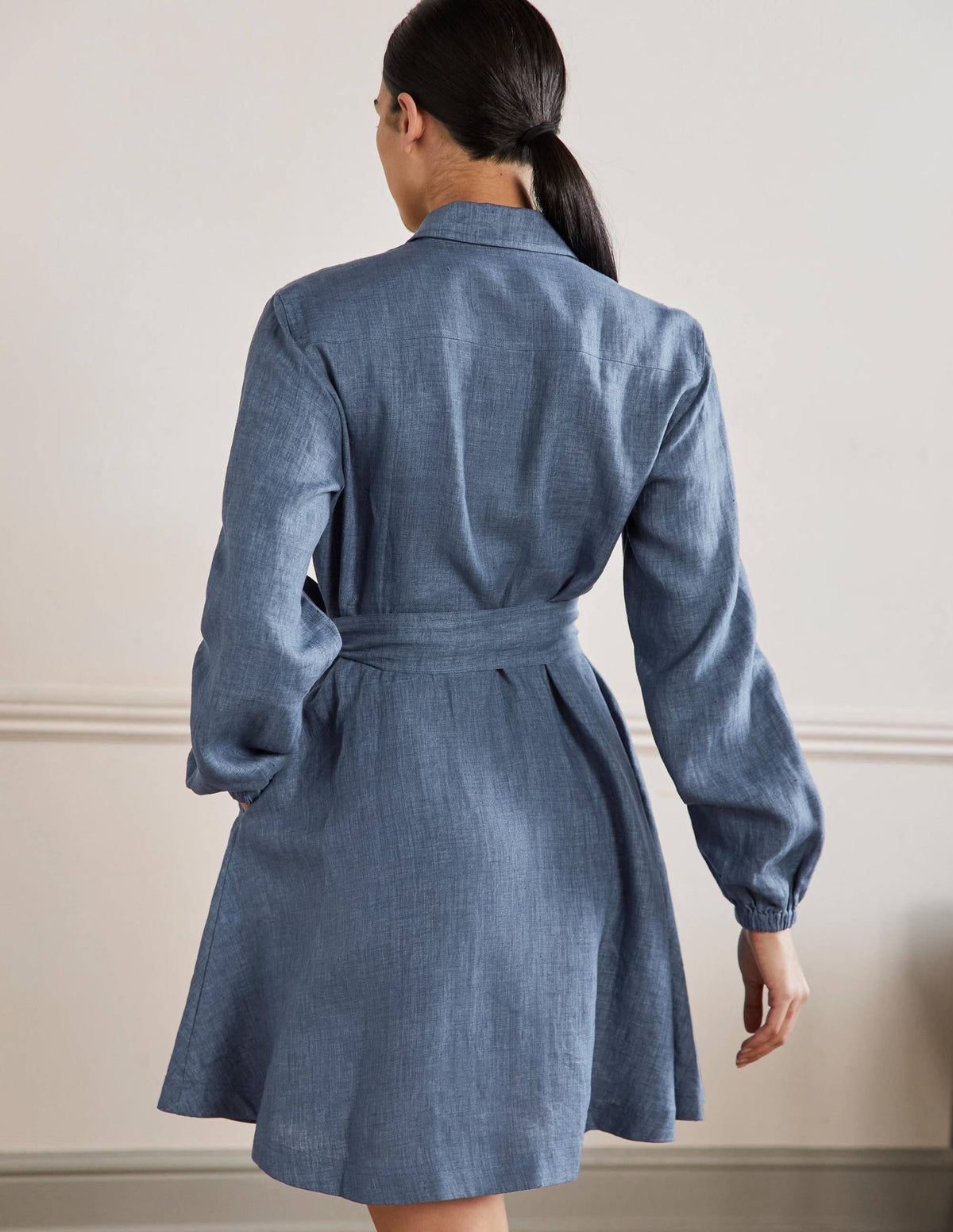 Fit and Flare Mini Shirt Dress-Mid Chambray - Image 3