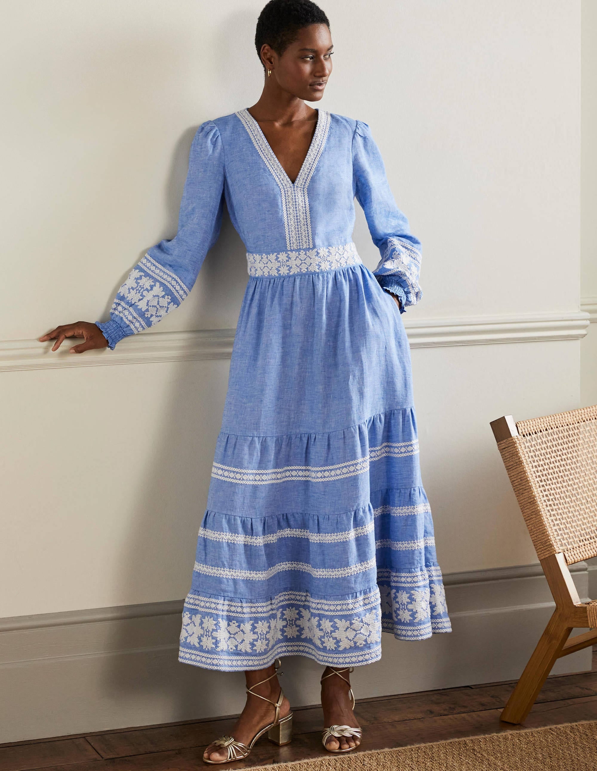 Nadia Embroidered Maxi Dress-Chambray - Image 1