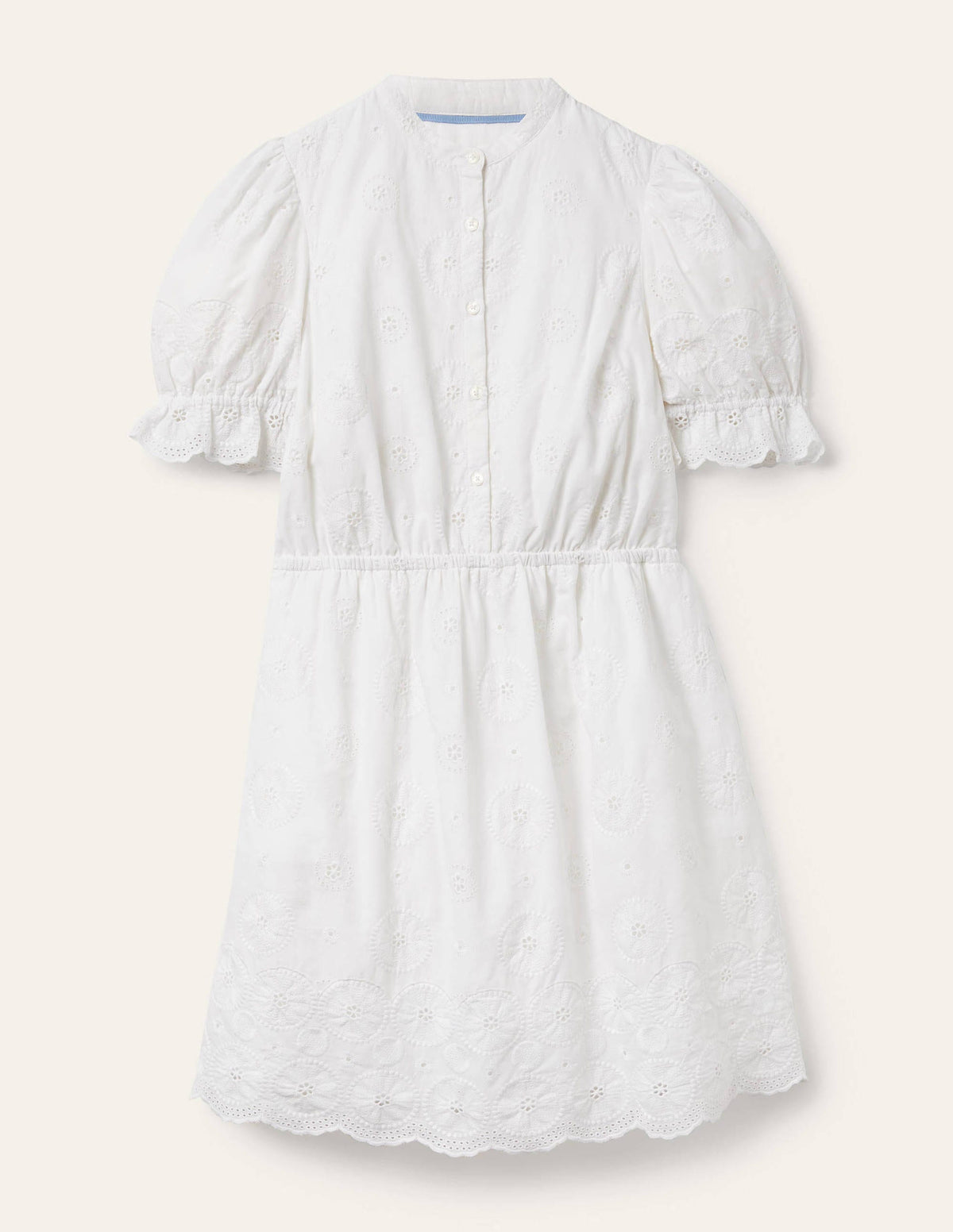 Puff Sleeve Broderie Dress-White-5