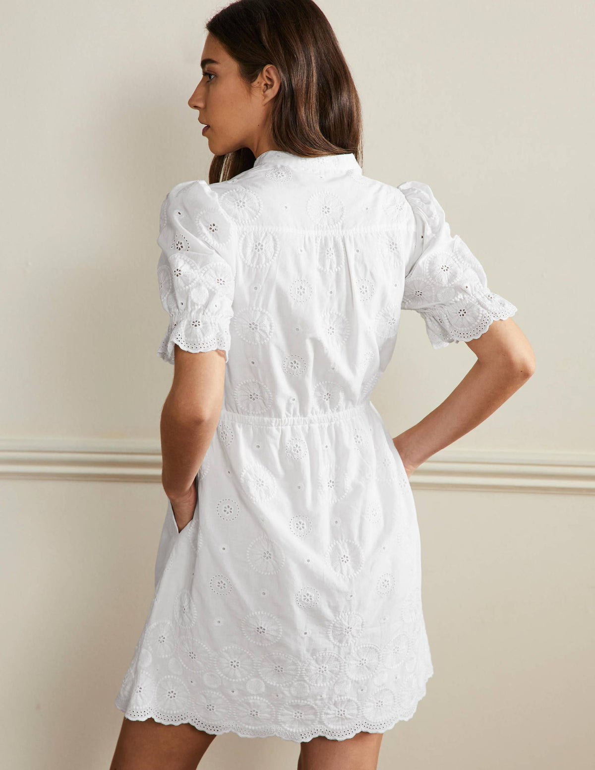 Puff Sleeve Broderie Dress-White - Image 3