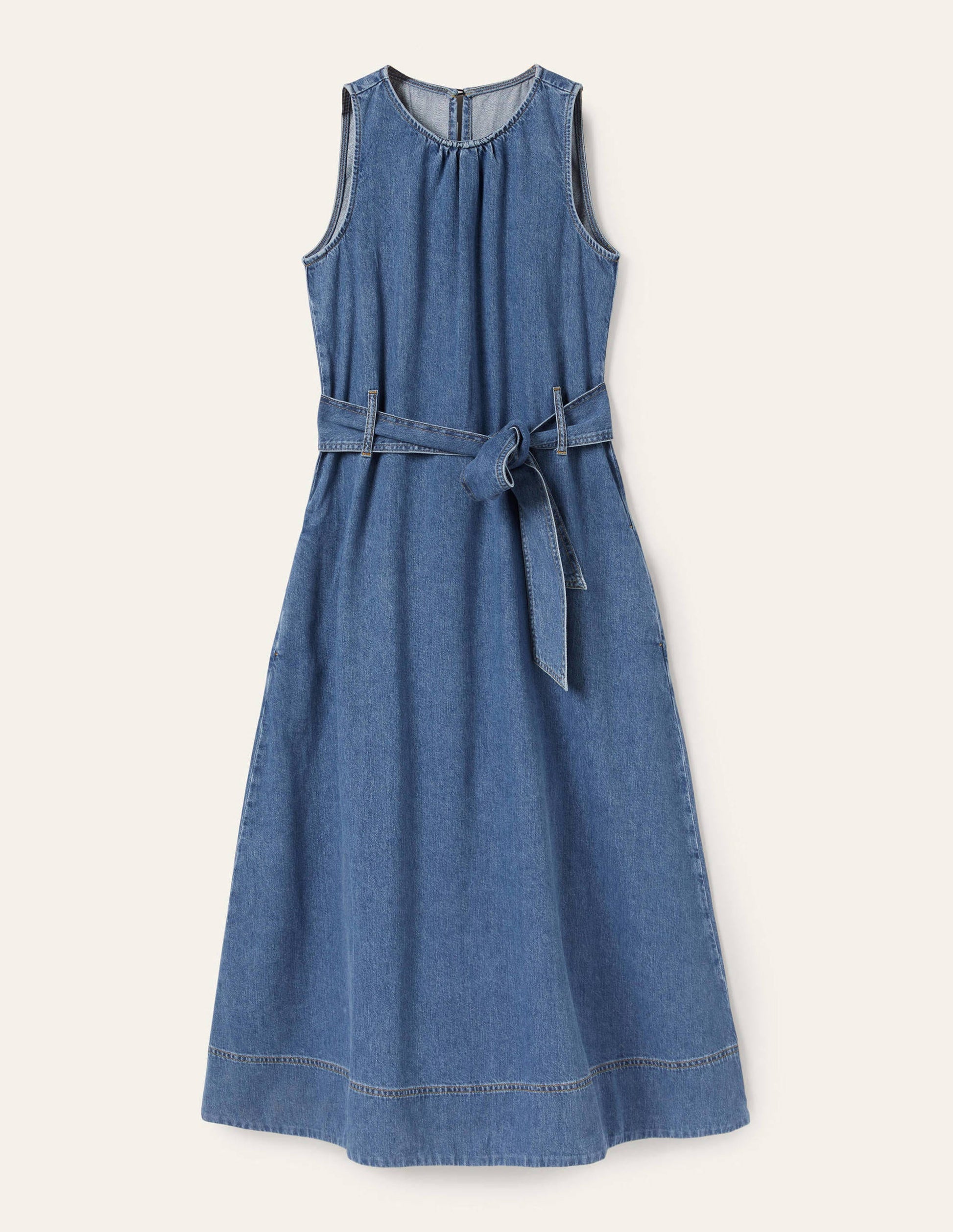 Sleeveless Belted Midi Dress-Mid Vintage Denim-5