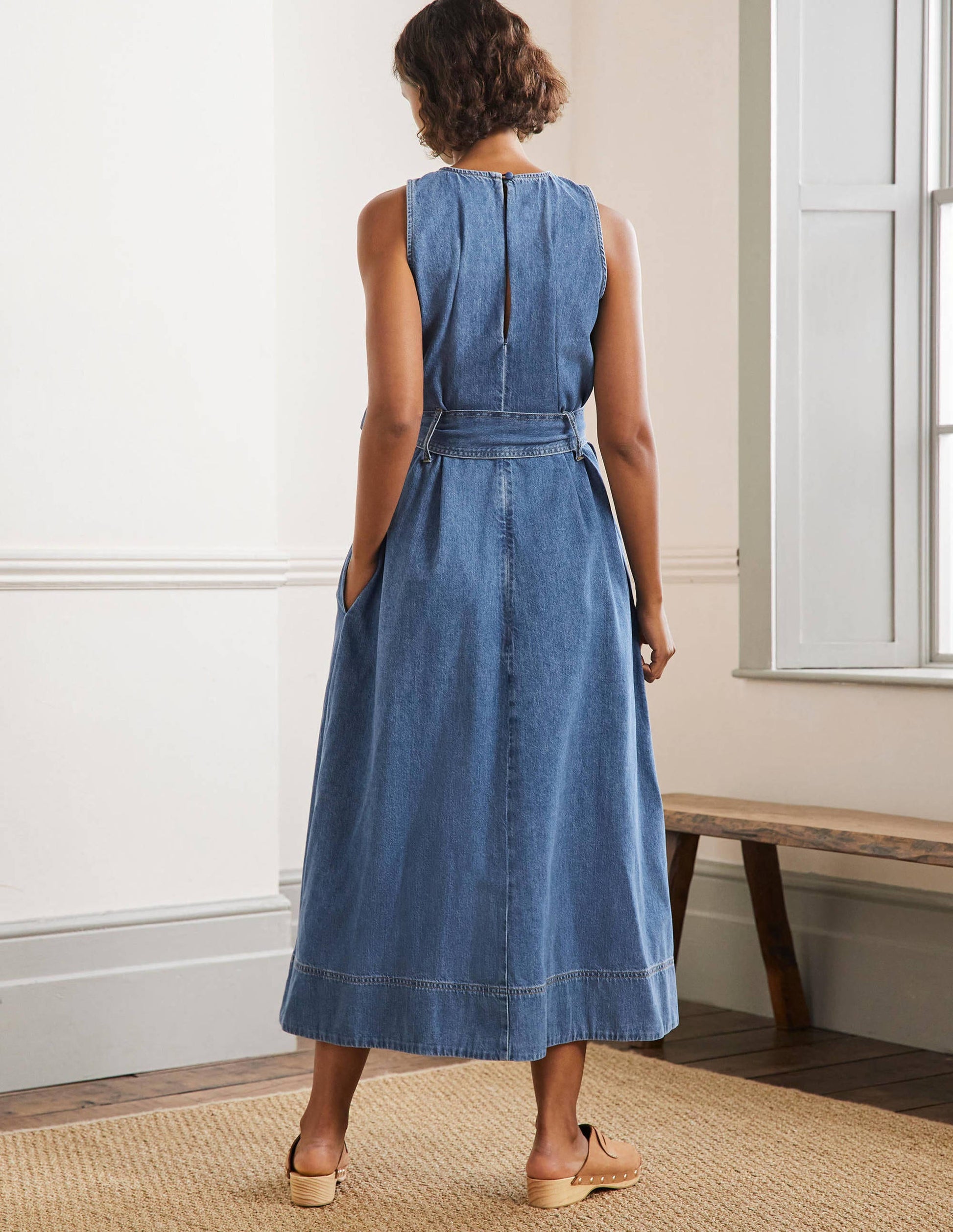 Sleeveless Belted Midi Dress-Mid Vintage Denim-3