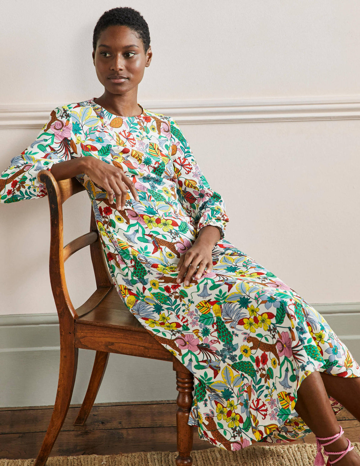 Crew Neck Maxi Dress-Multi, Exotic Paradise - Image 4
