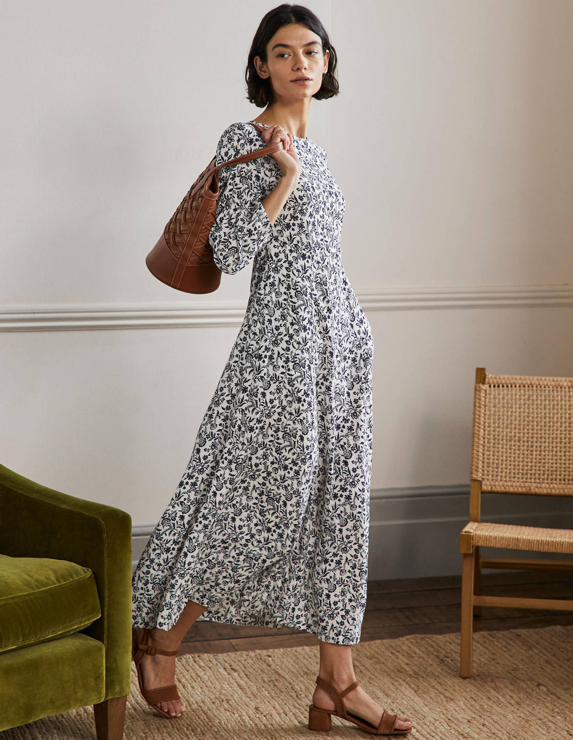 Crew Neck Maxi Dress-Navy, Flora Charm - Image 4