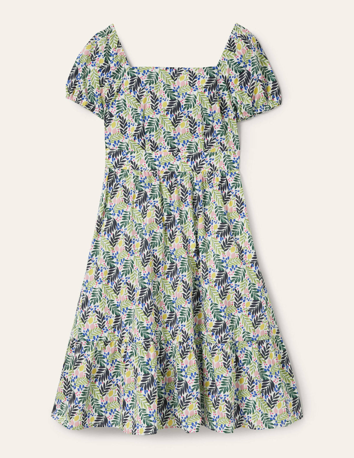 Square Neck Tiered Dress-Multi, Lemon Foliage - Image 5