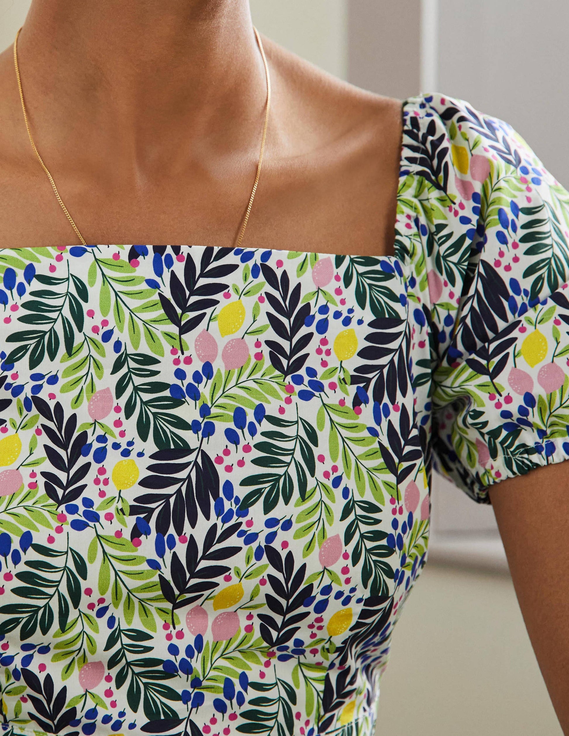Square Neck Tiered Dress-Multi, Lemon Foliage-2