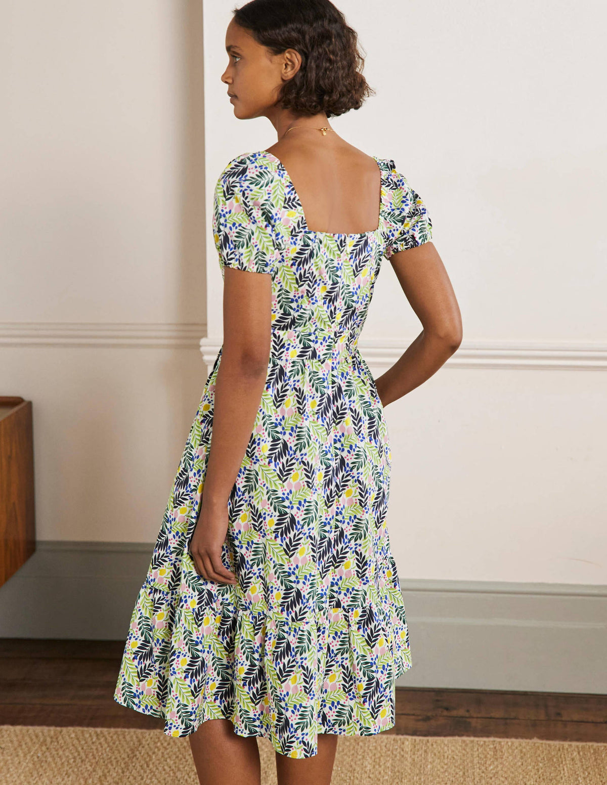 Square Neck Tiered Dress-Multi, Lemon Foliage-3