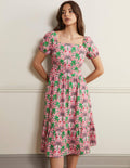 Square Neck Tiered Dress-Posy Pink, Oriental Palm