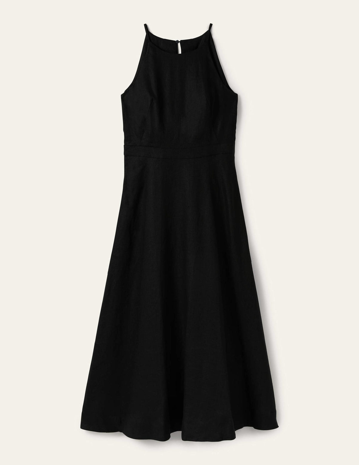 Halterneck Linen Midi Dress-Black-6