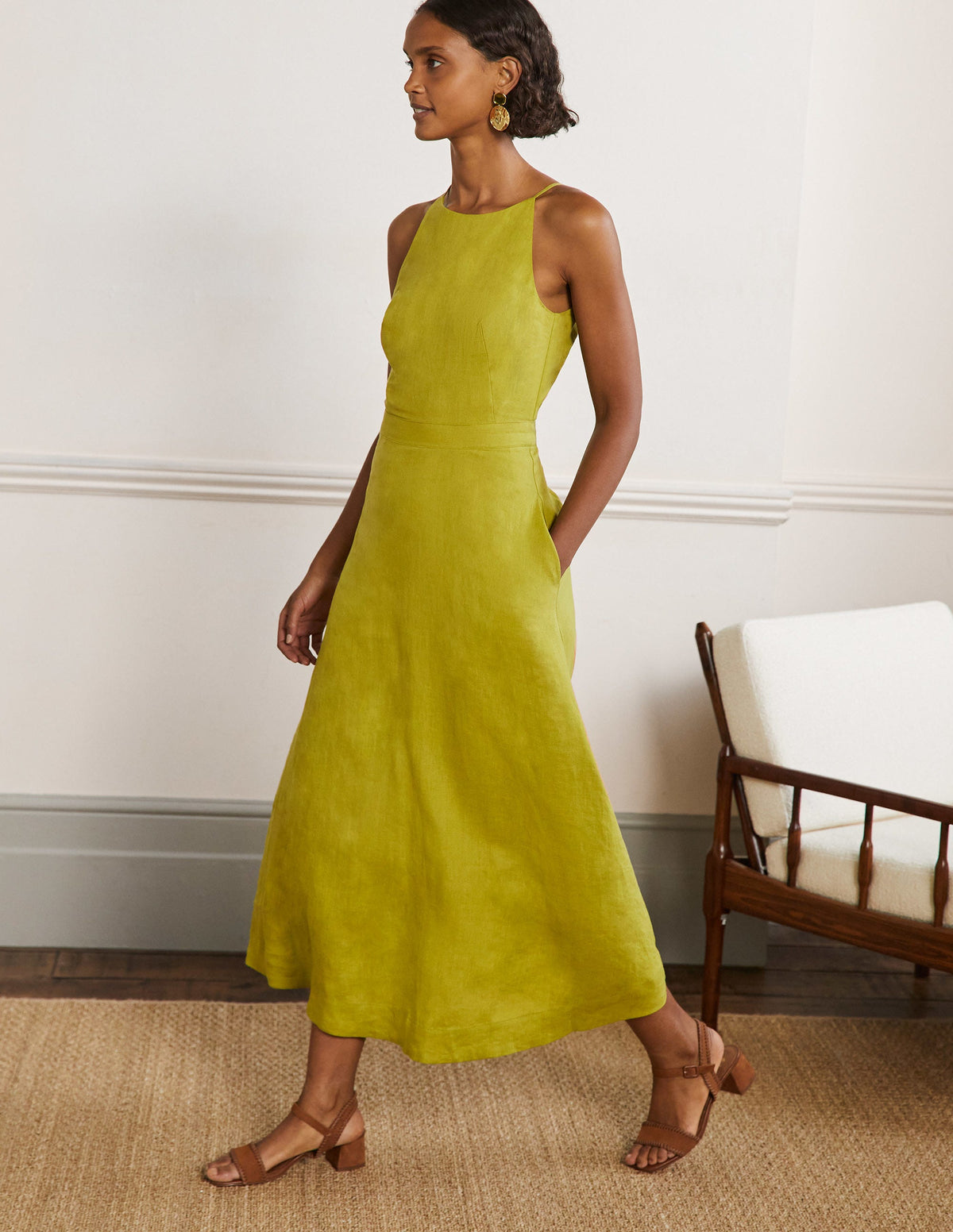 Halterneck Linen Midi Dress-Starfruit-1