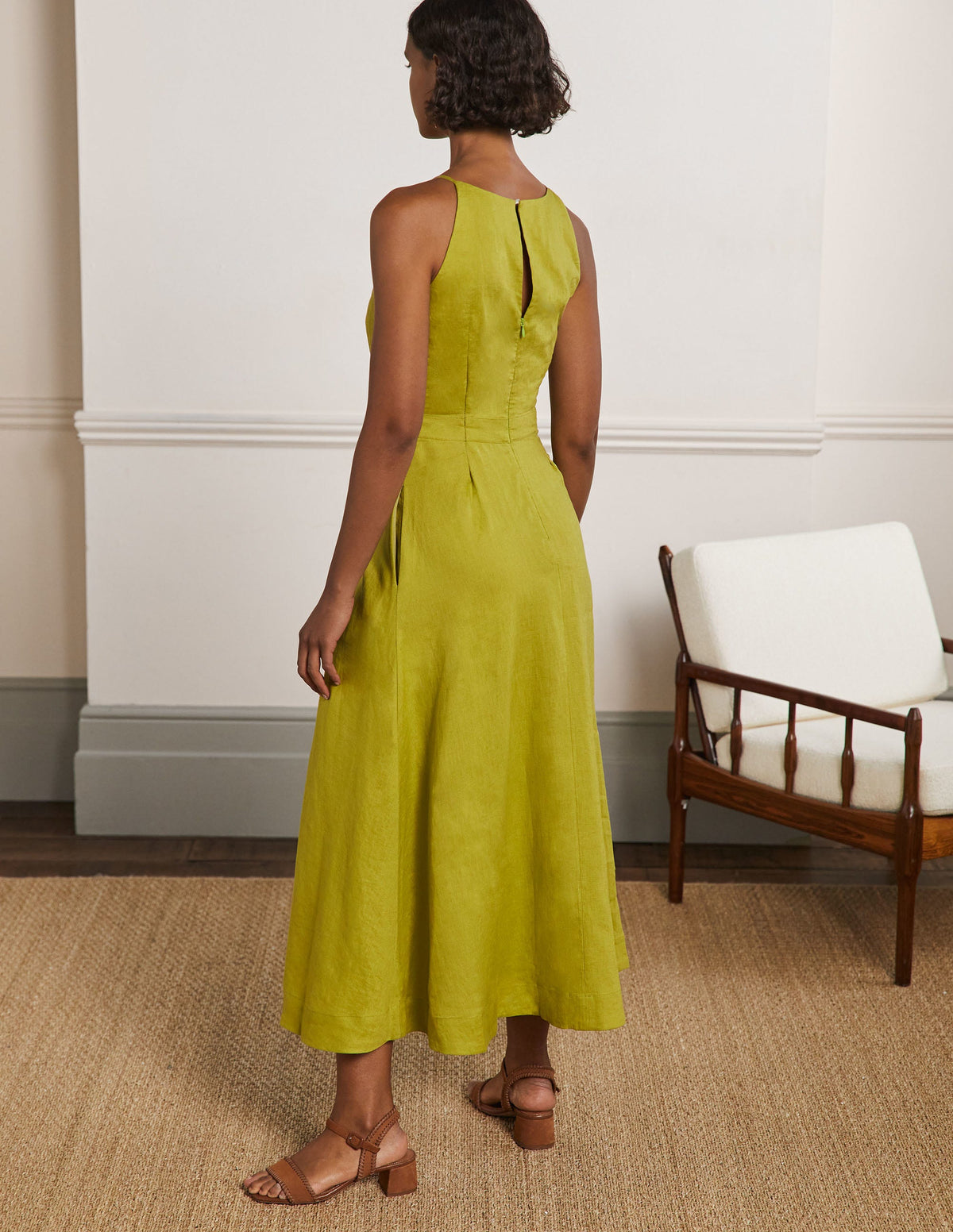 Halterneck Linen Midi Dress-Starfruit - Image 3
