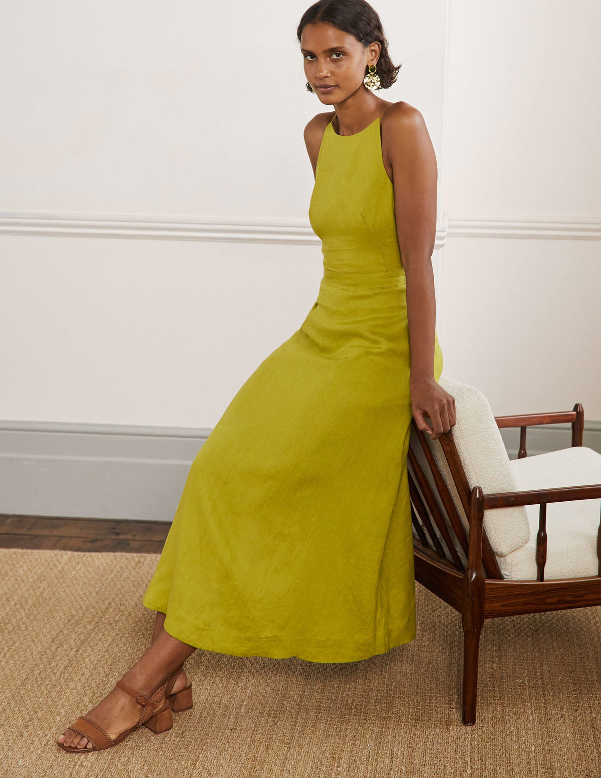 Halterneck Linen Midi Dress-Starfruit-4