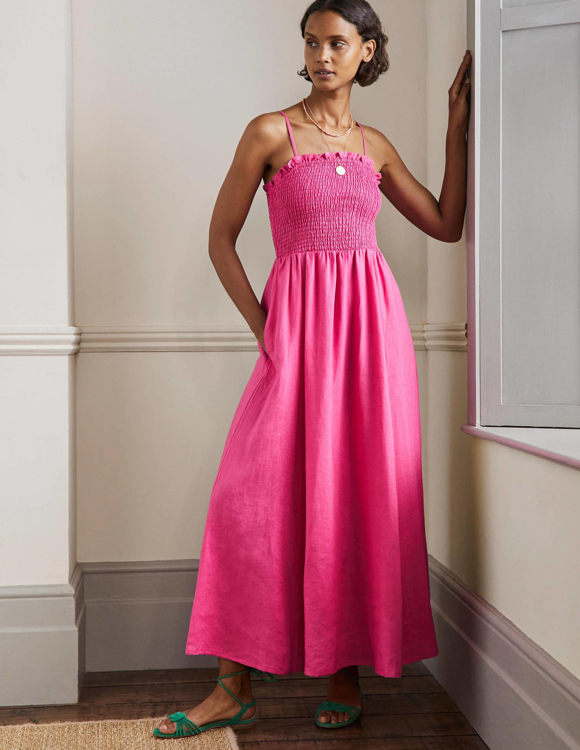 Strapless Linen Midi Dress-Pop Pansy-1