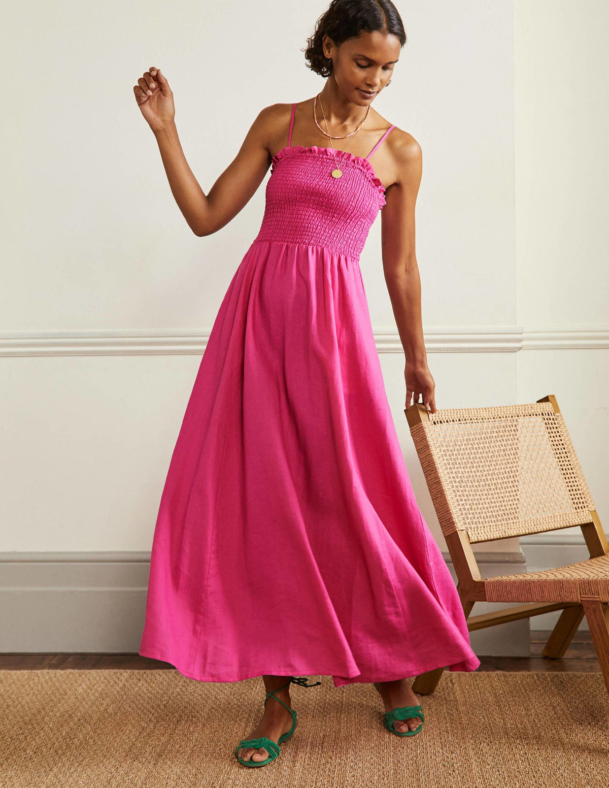 Strapless Linen Midi Dress-Pop Pansy - Image 4