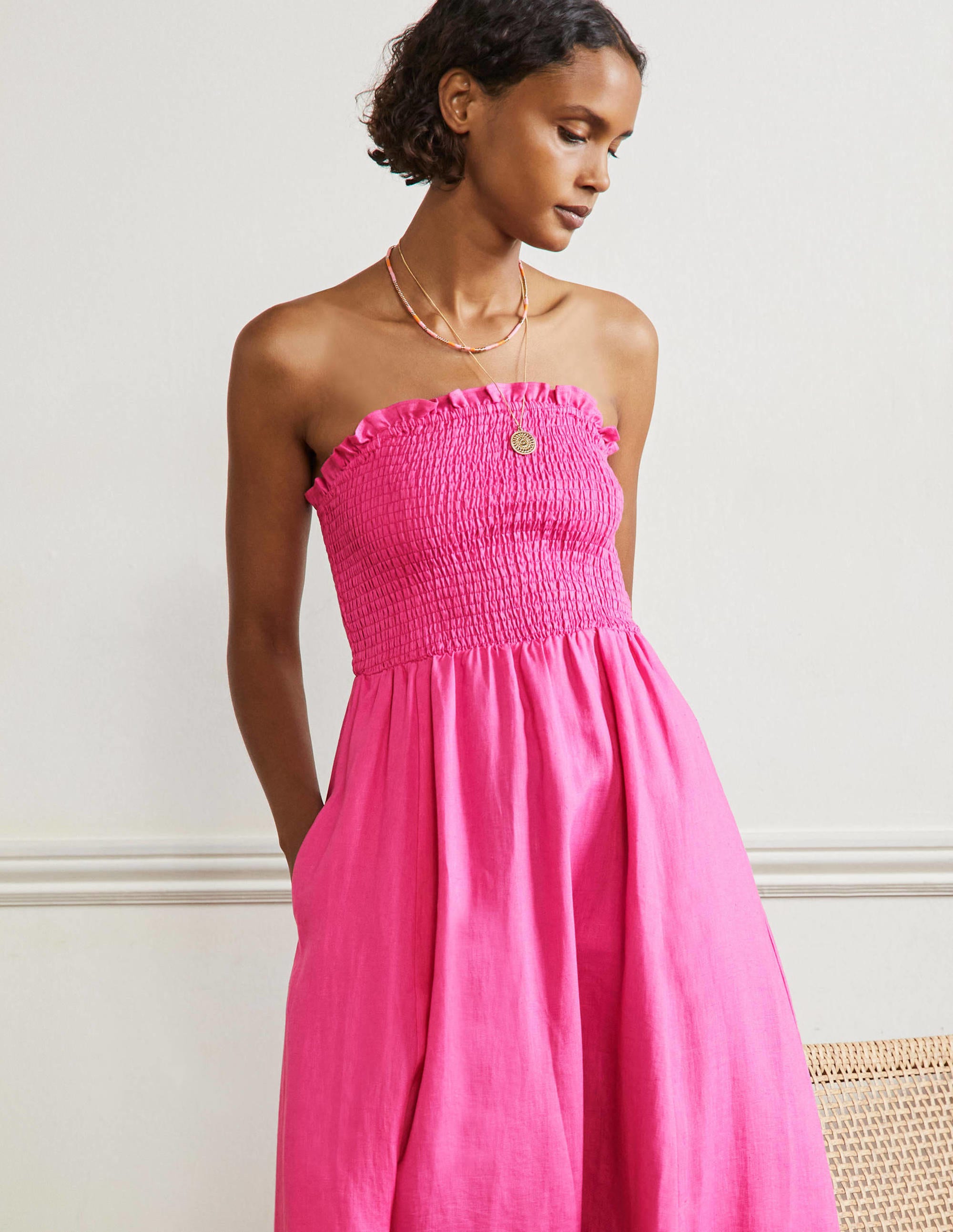 Strapless Linen Midi Dress-Pop Pansy - Image 5