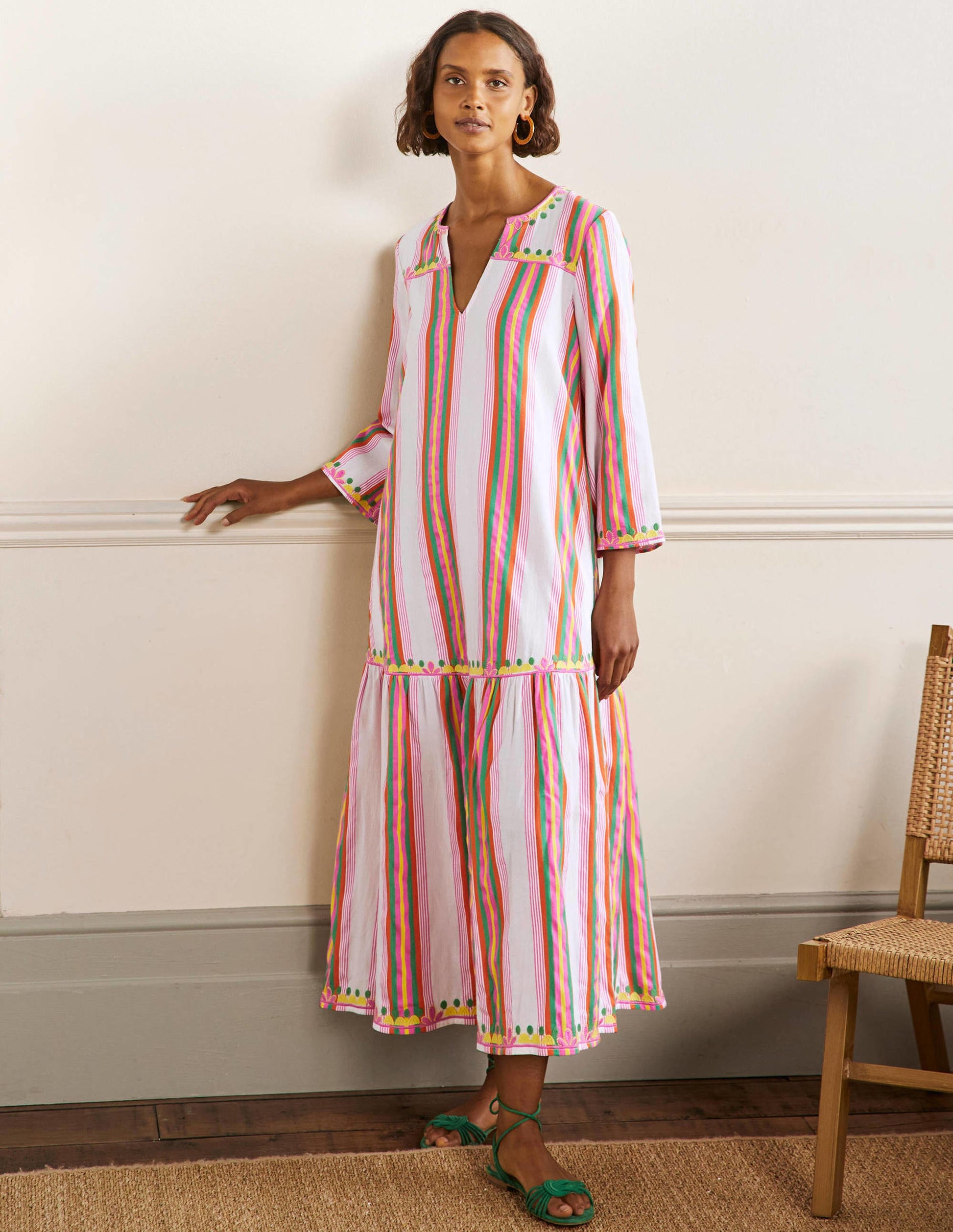 Easy Tiered Maxi Dress-Tropical Woven Rainbow Stripe-1