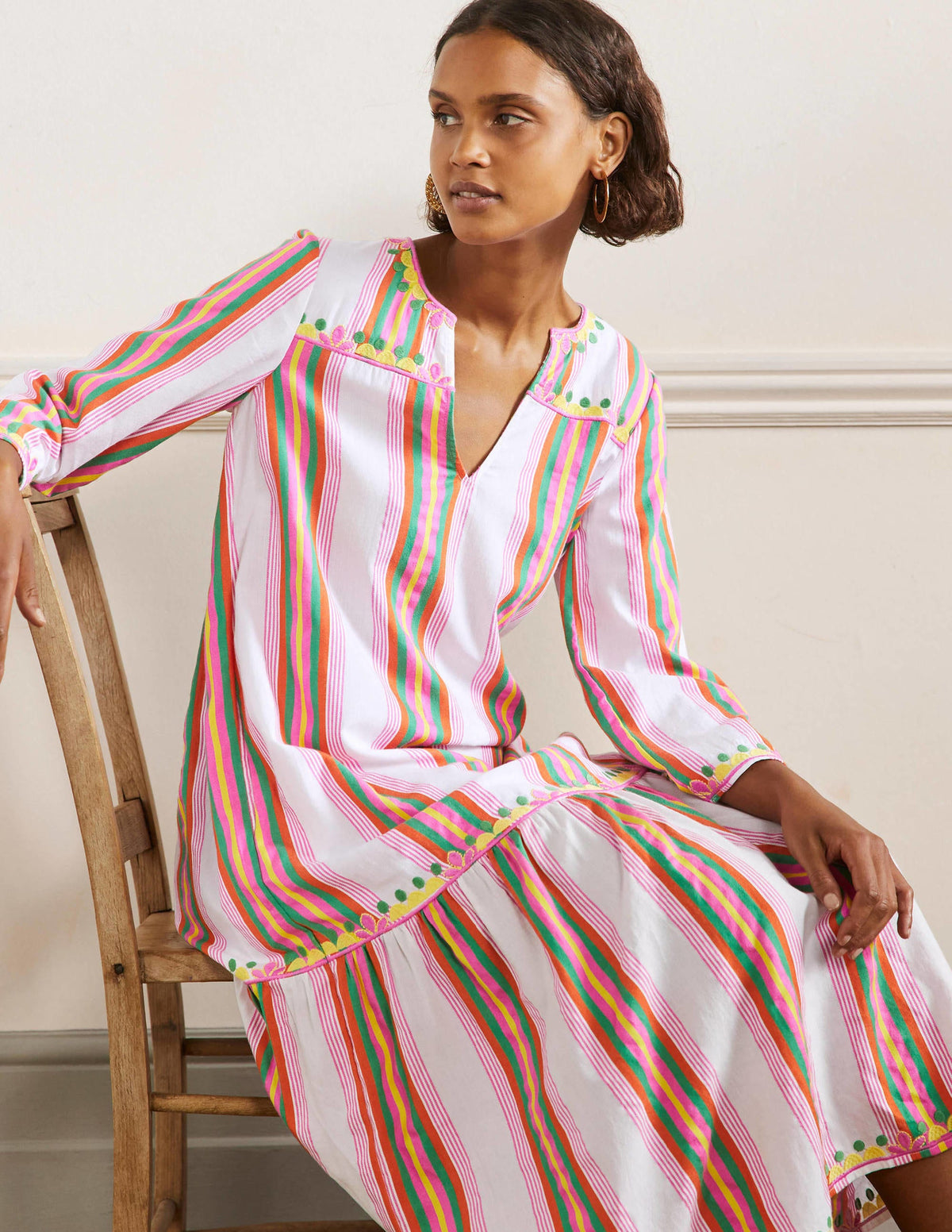 Easy Tiered Maxi Dress-Tropical Woven Rainbow Stripe-4