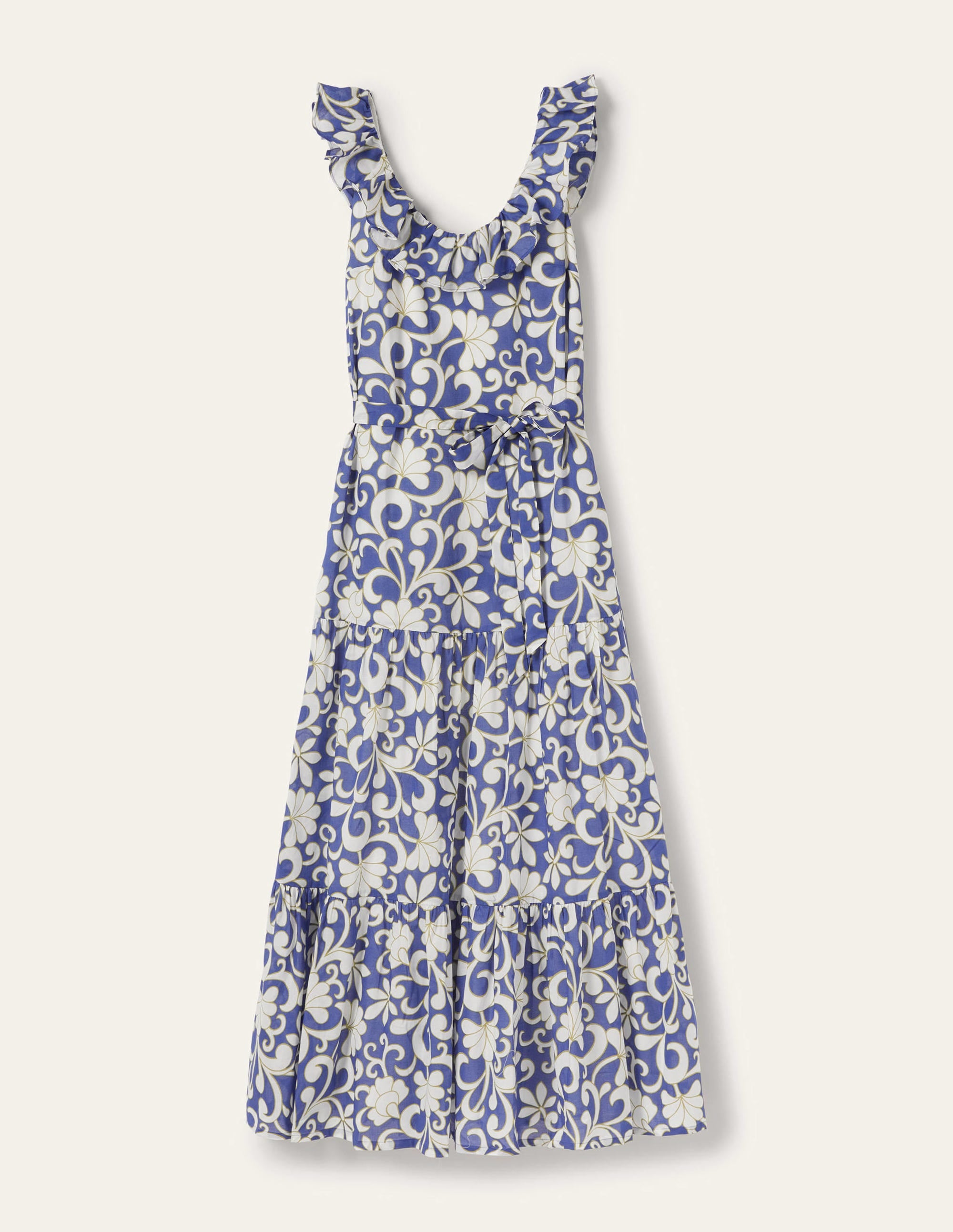 Ruffle Scoop Neck Maxi Dress-Atlantic Ocean, Abstract Petal - Image 5