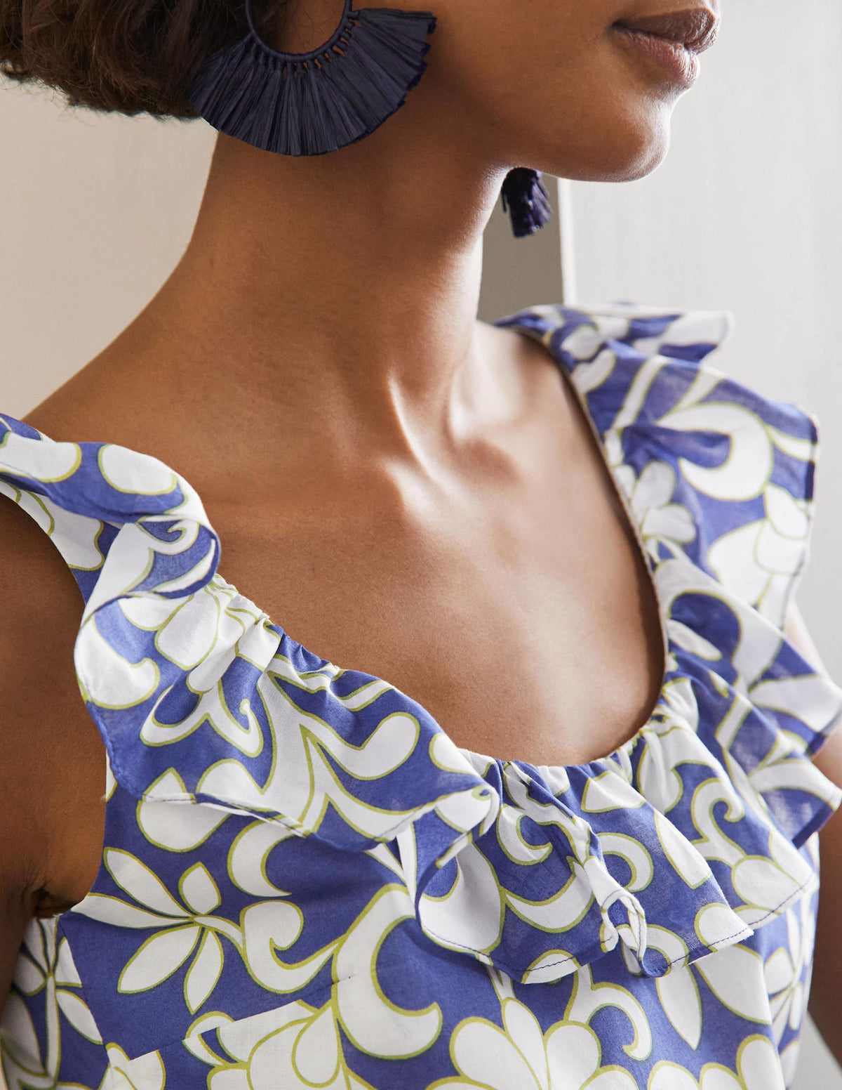 Ruffle Scoop Neck Maxi Dress-Atlantic Ocean, Abstract Petal-2