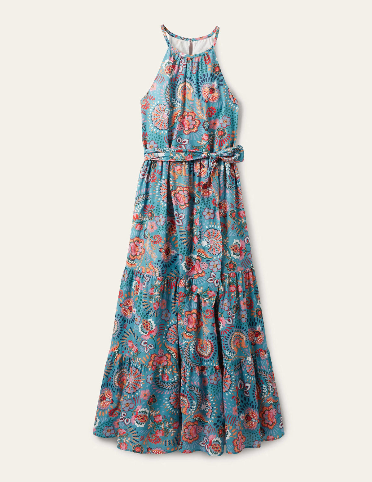 Halterneck Tiered Maxi Dress-Larkspur, Decorative Meadow-6