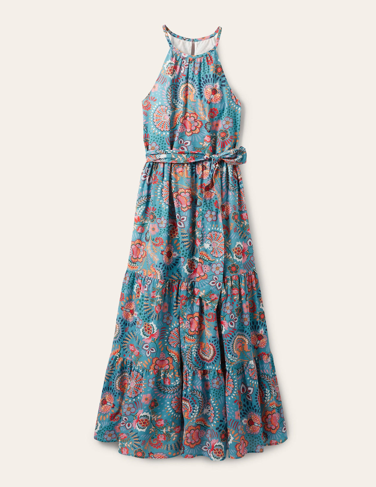 Halterneck Tiered Maxi Dress-Larkspur, Decorative Meadow - Image 7