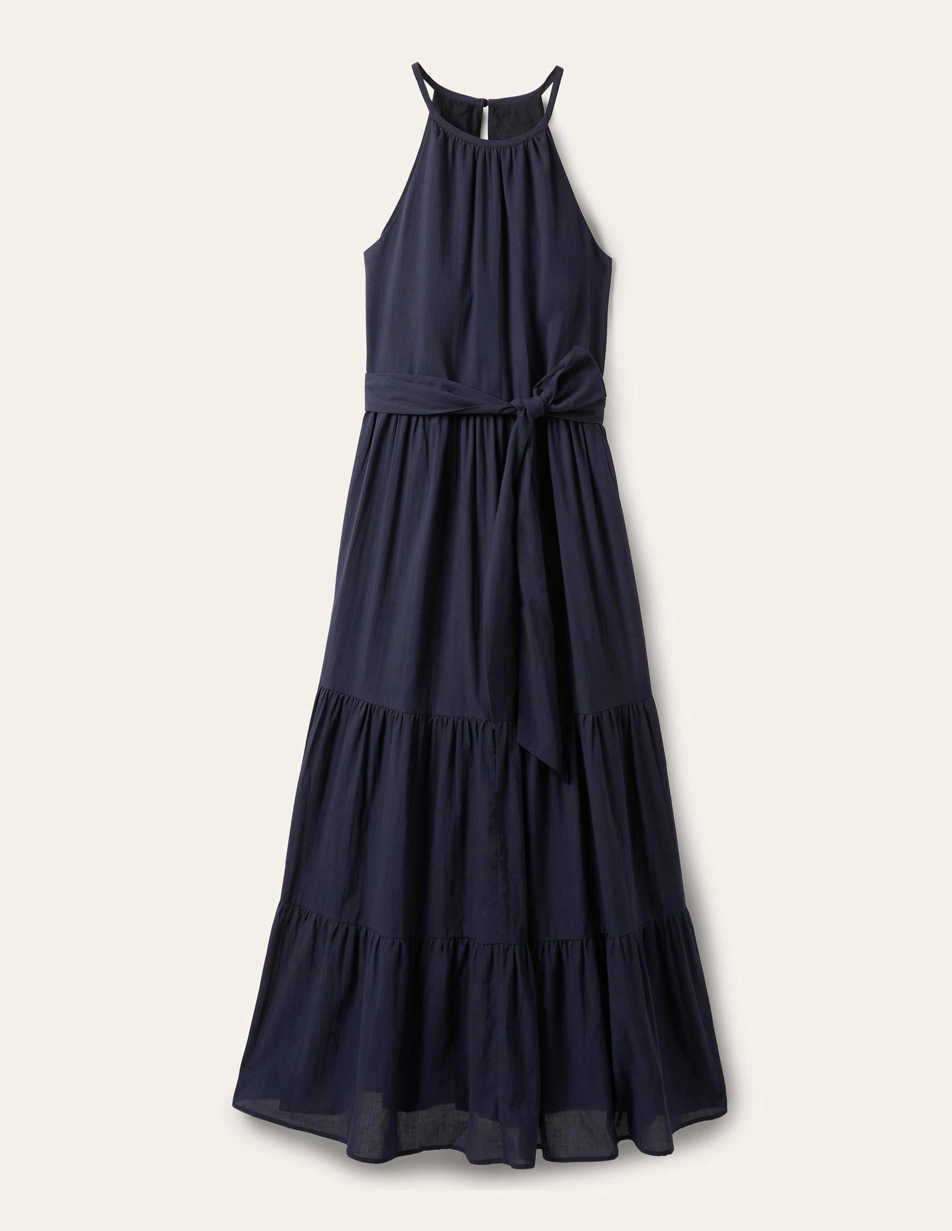 Halterneck Tiered Maxi Dress-Navy-6