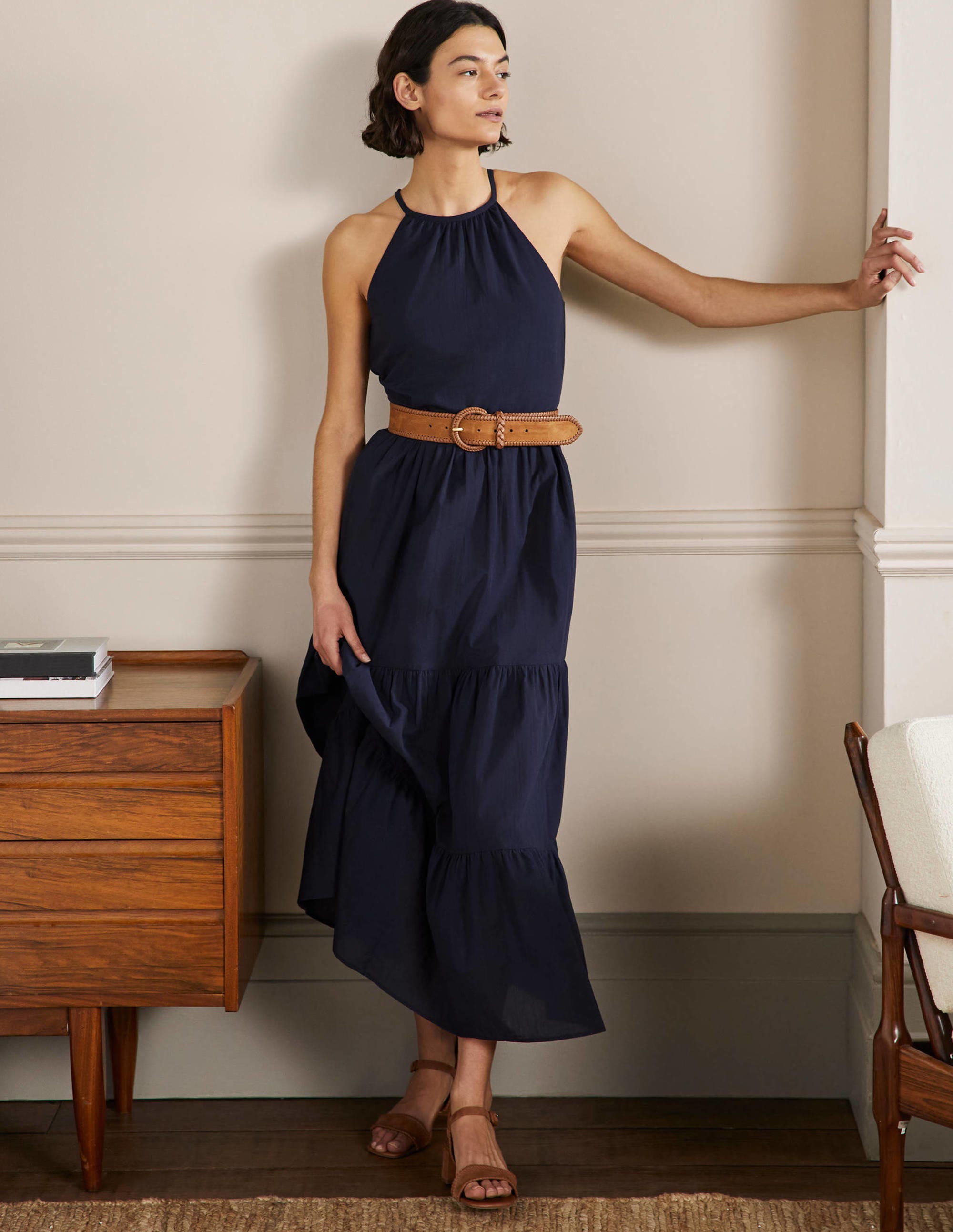 Halterneck Tiered Maxi Dress-Navy - Image 5