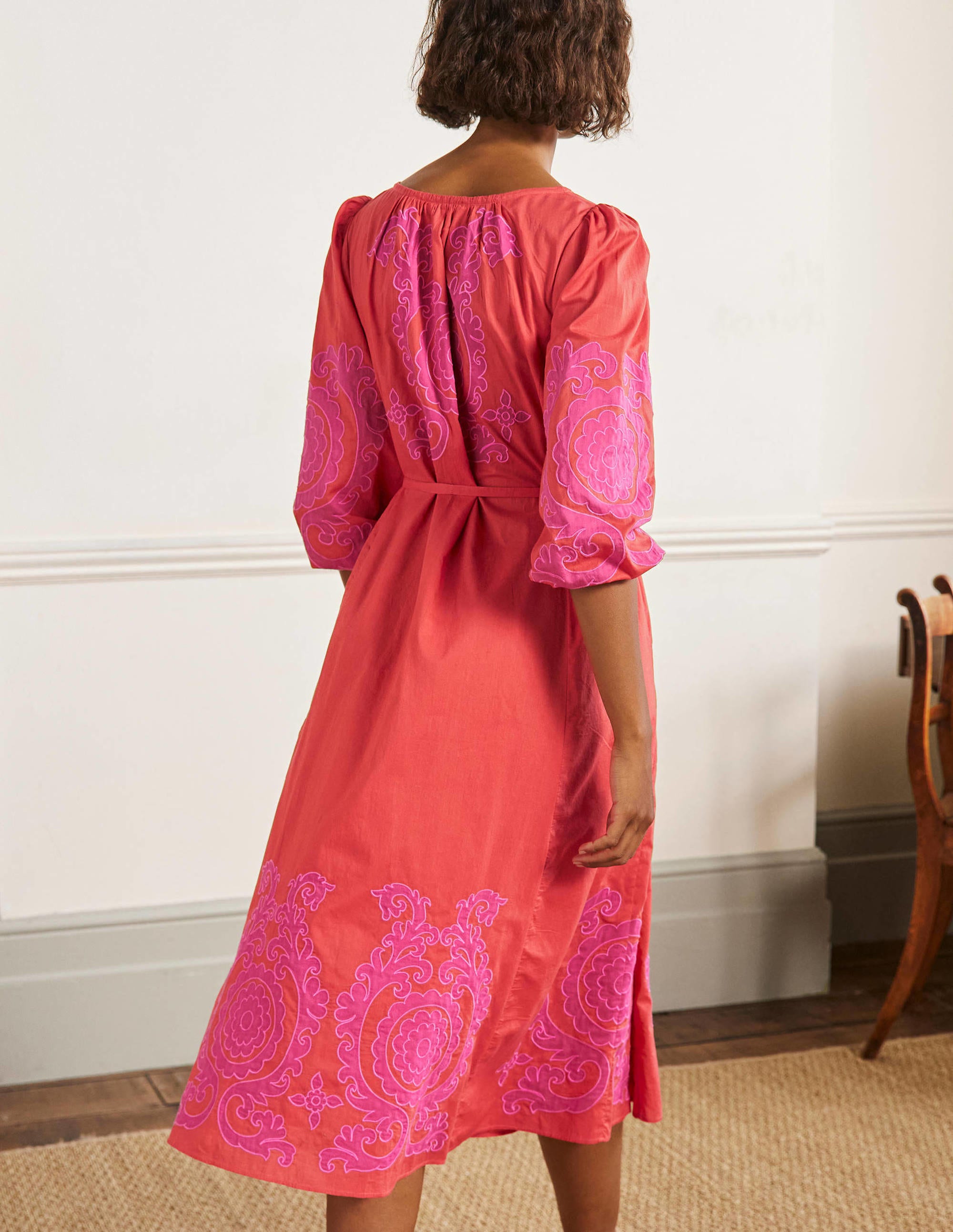 Applique Midi Dress-Bright Papaya - Image 3