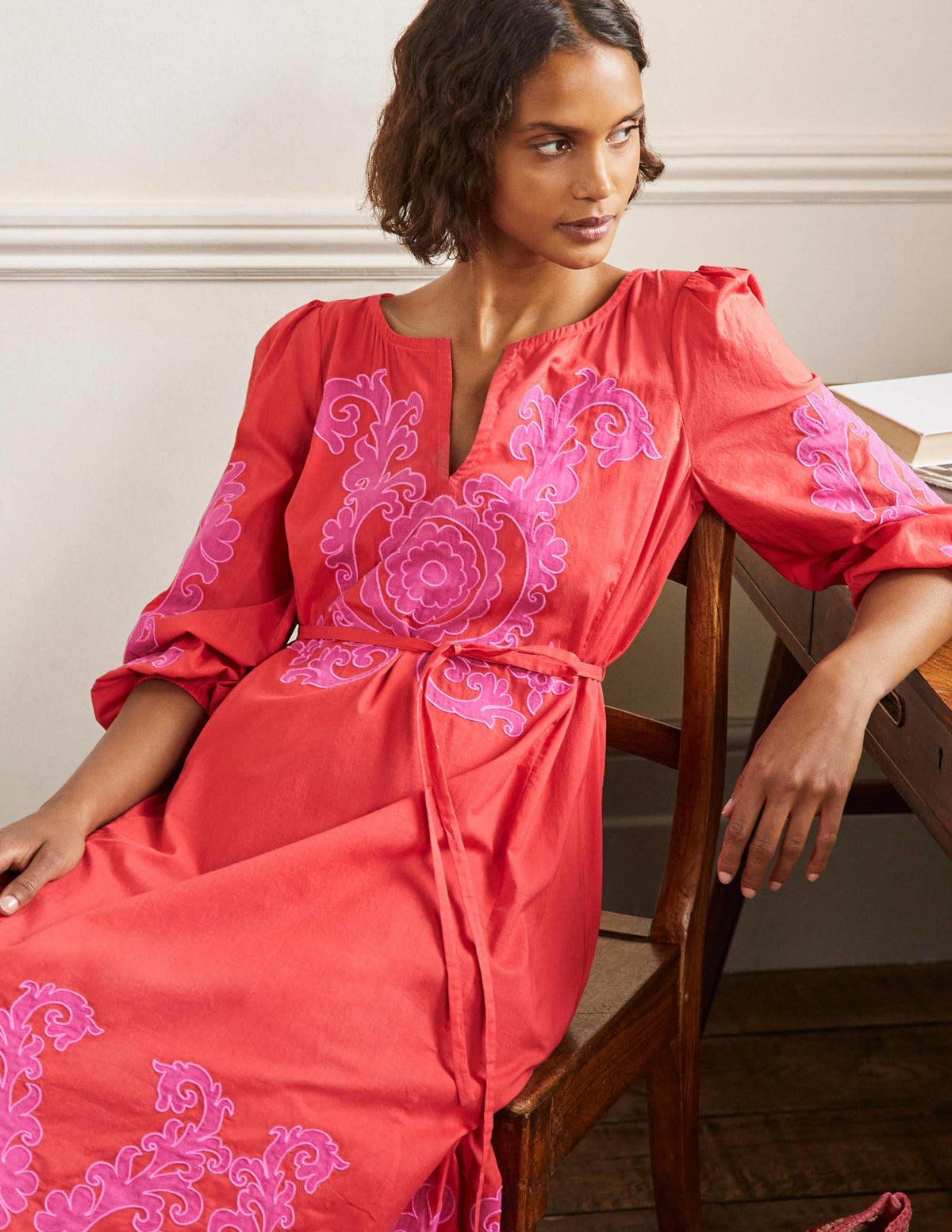 Applique Midi Dress-Bright Papaya - Image 4