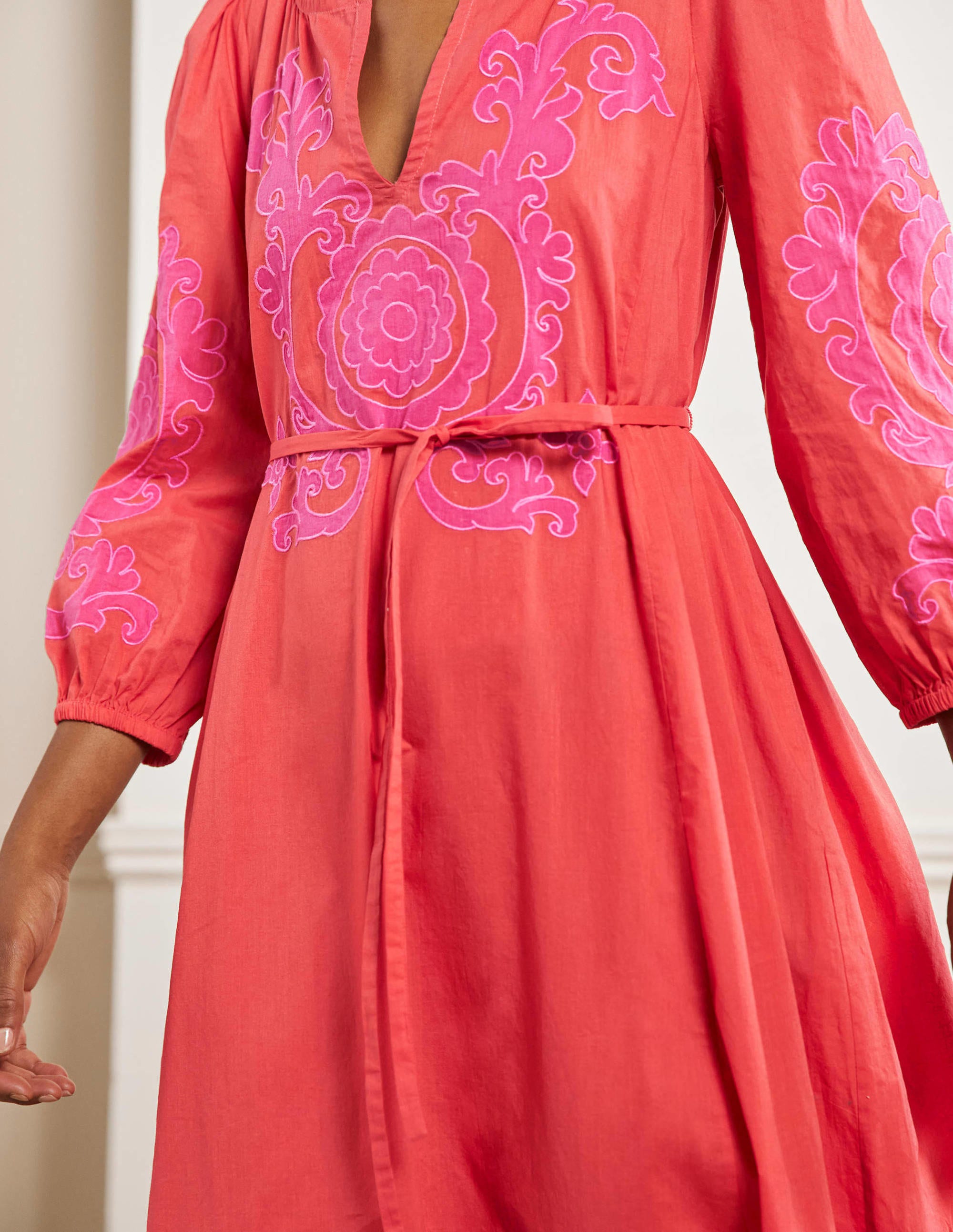 Applique Midi Dress-Bright Papaya - Image 5