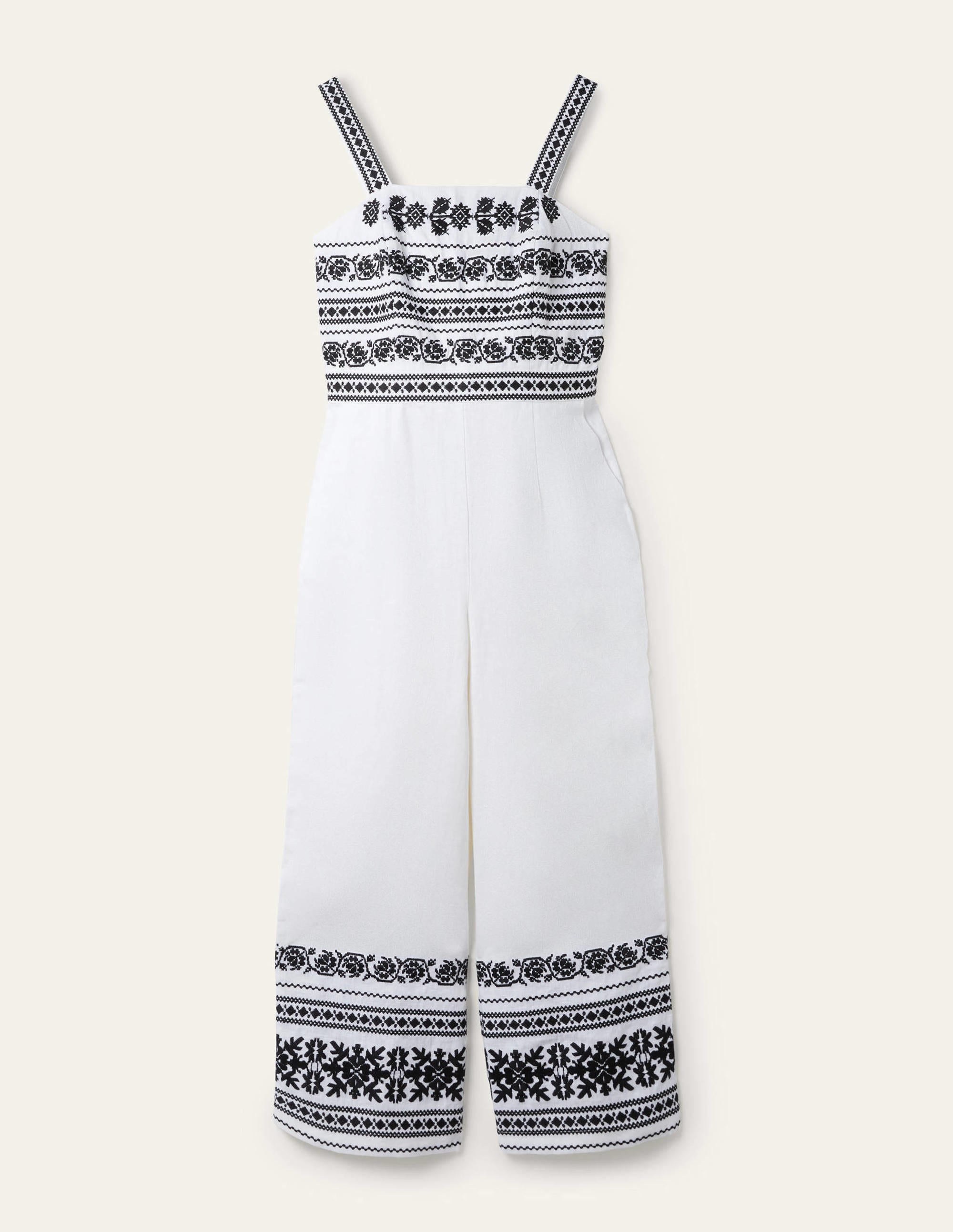 Embroidered Strappy Jumpsuit-Ivory - Image 7
