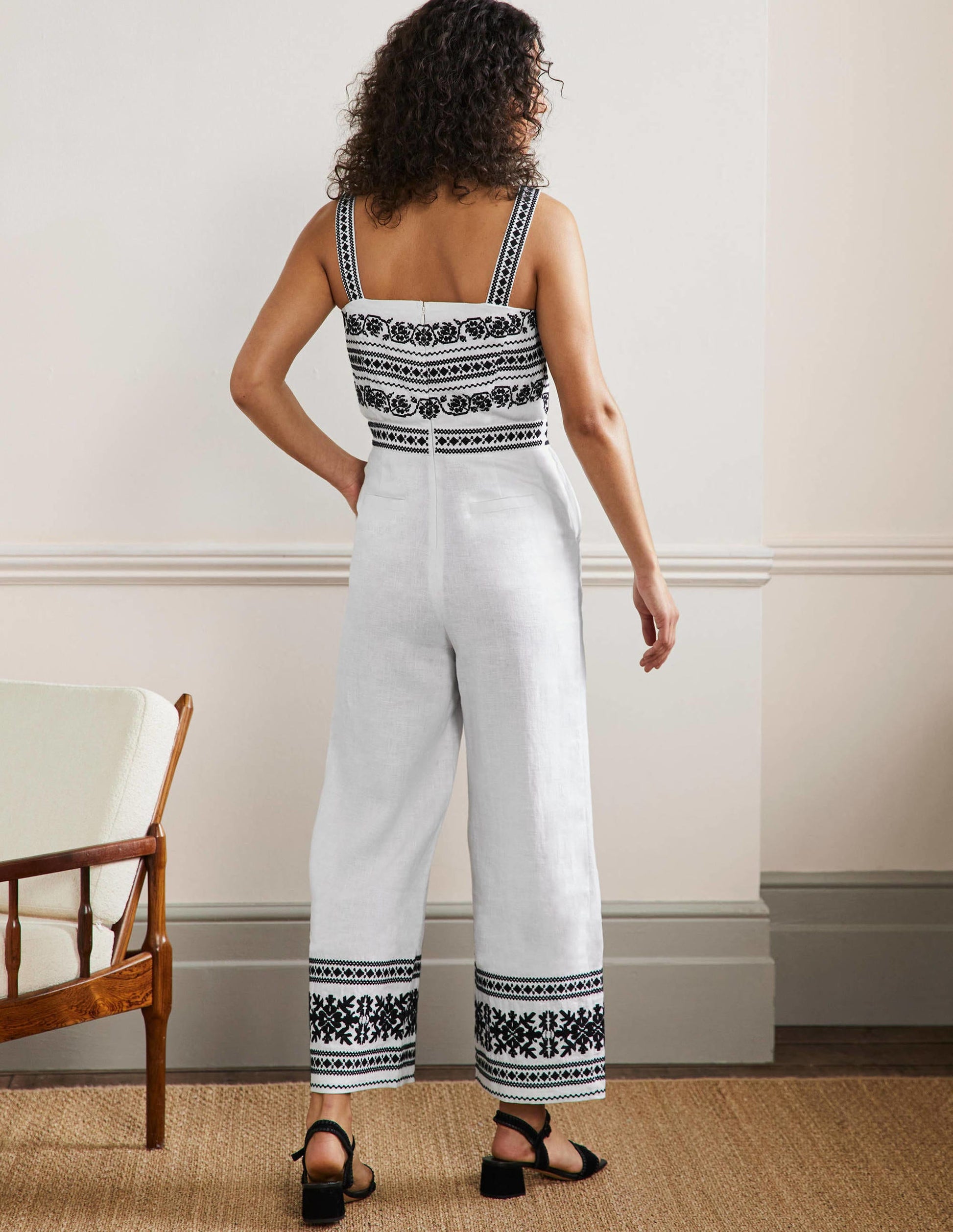 Embroidered Strappy Jumpsuit-Ivory-3