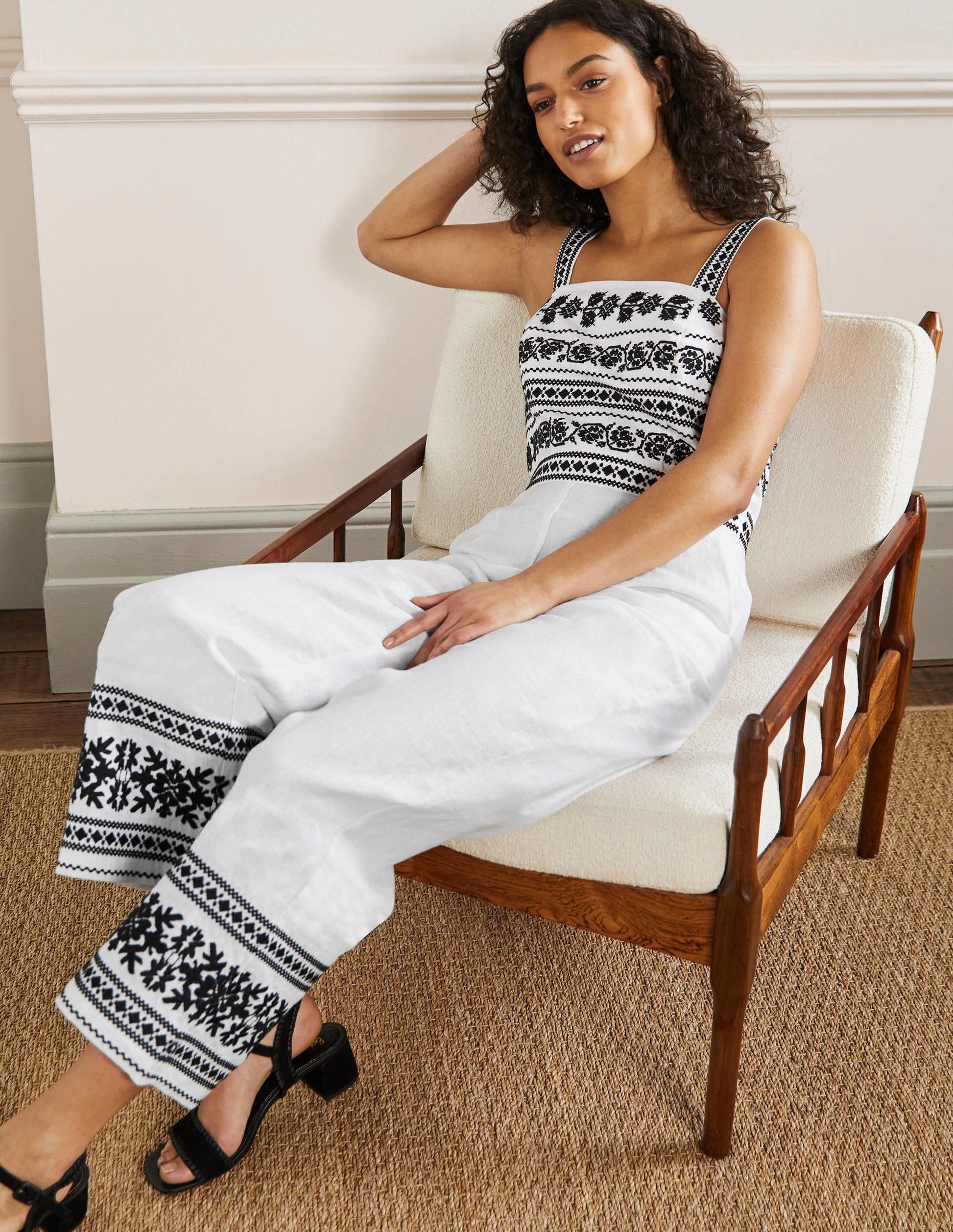 Embroidered Strappy Jumpsuit-Ivory-4