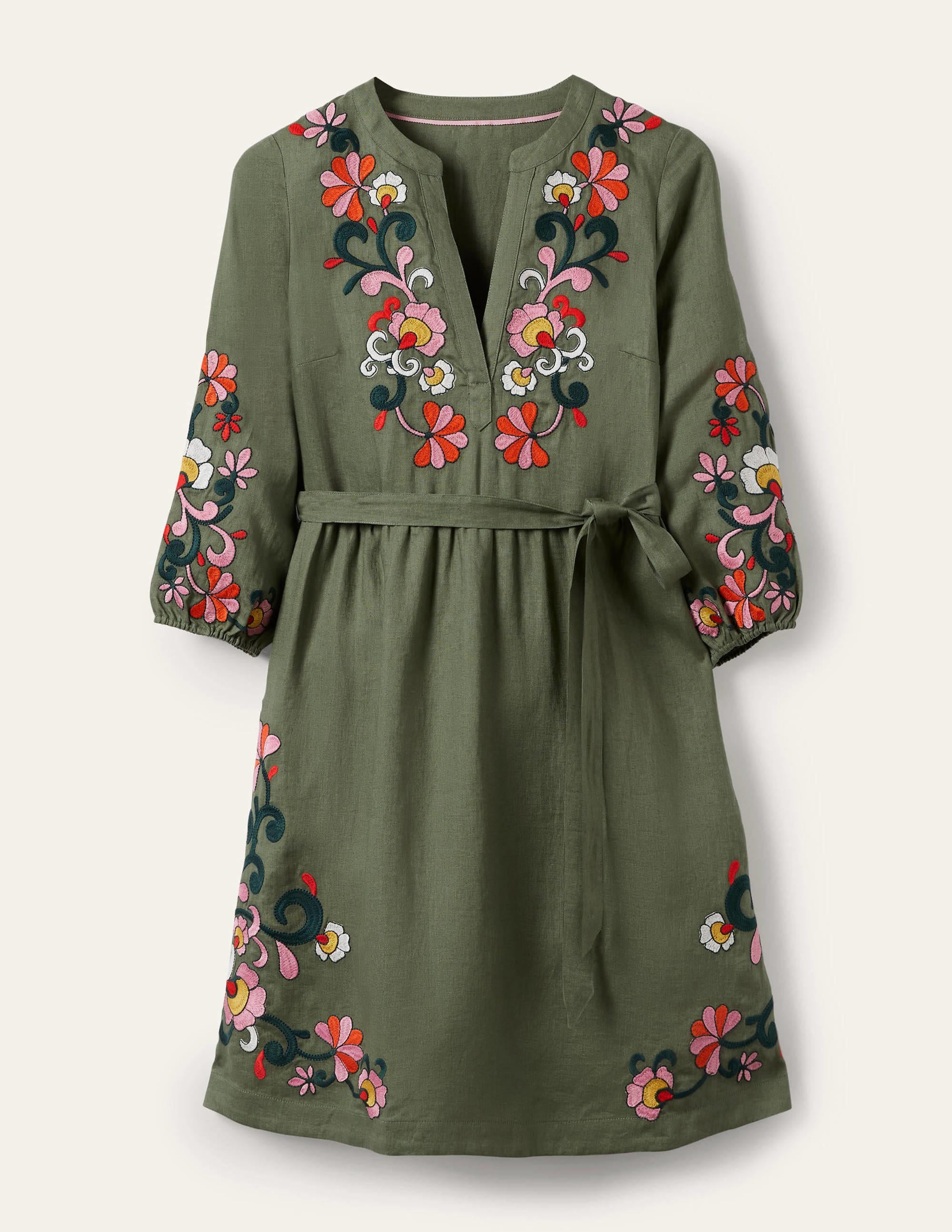Embroidered Linen Dress-Alder - Image 5