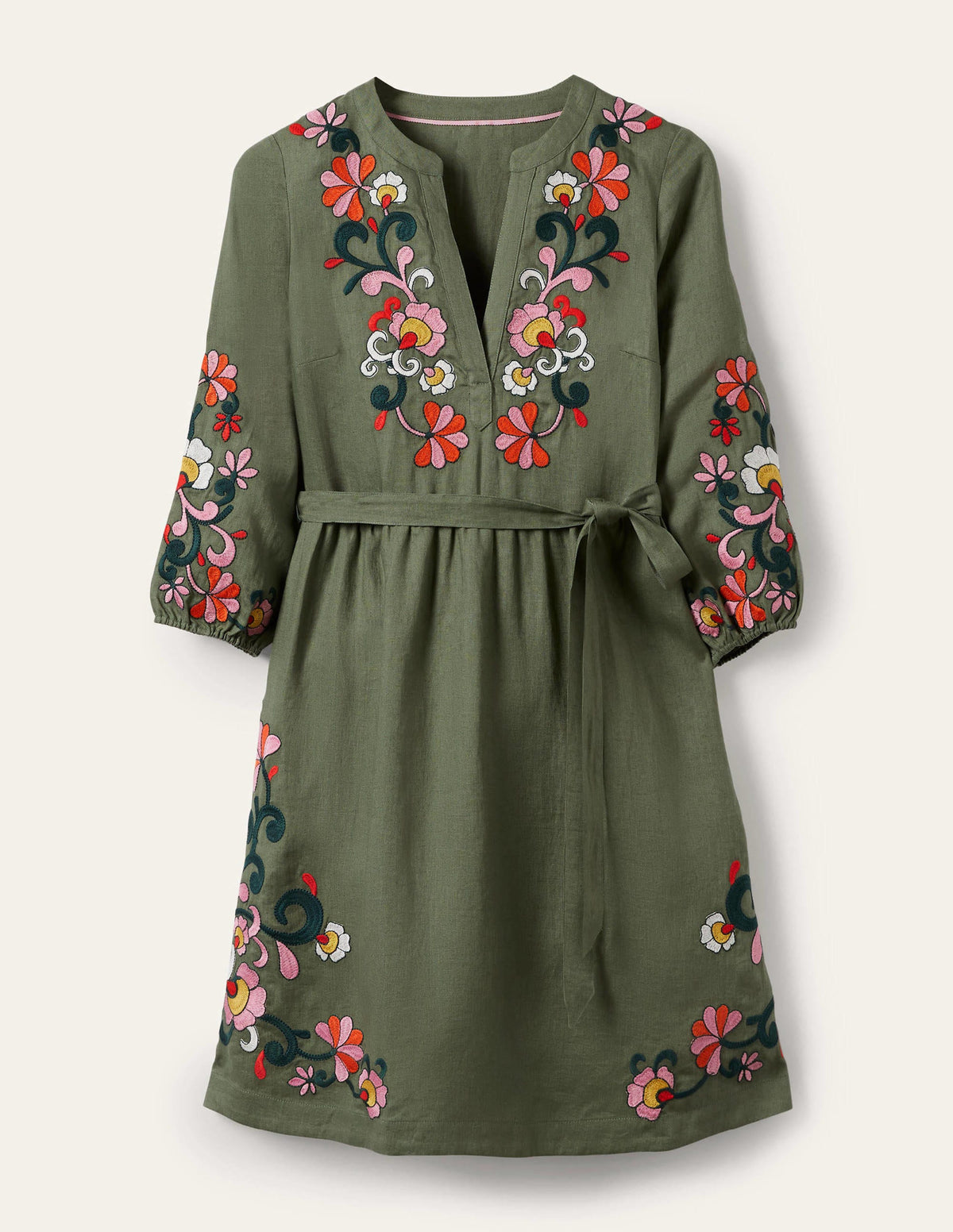 Embroidered Linen Dress-Alder - Image 6