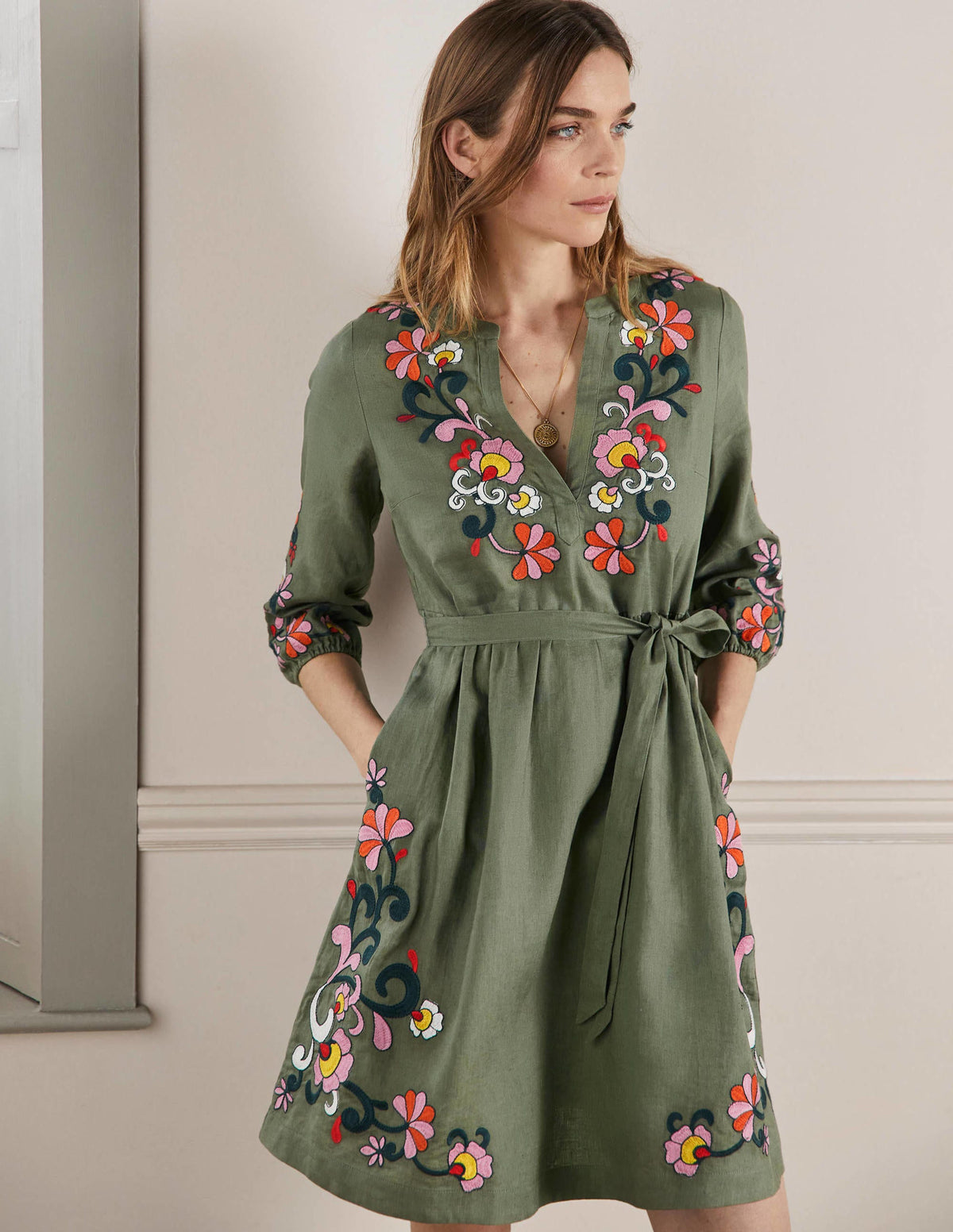 Embroidered Linen Dress-Alder-1