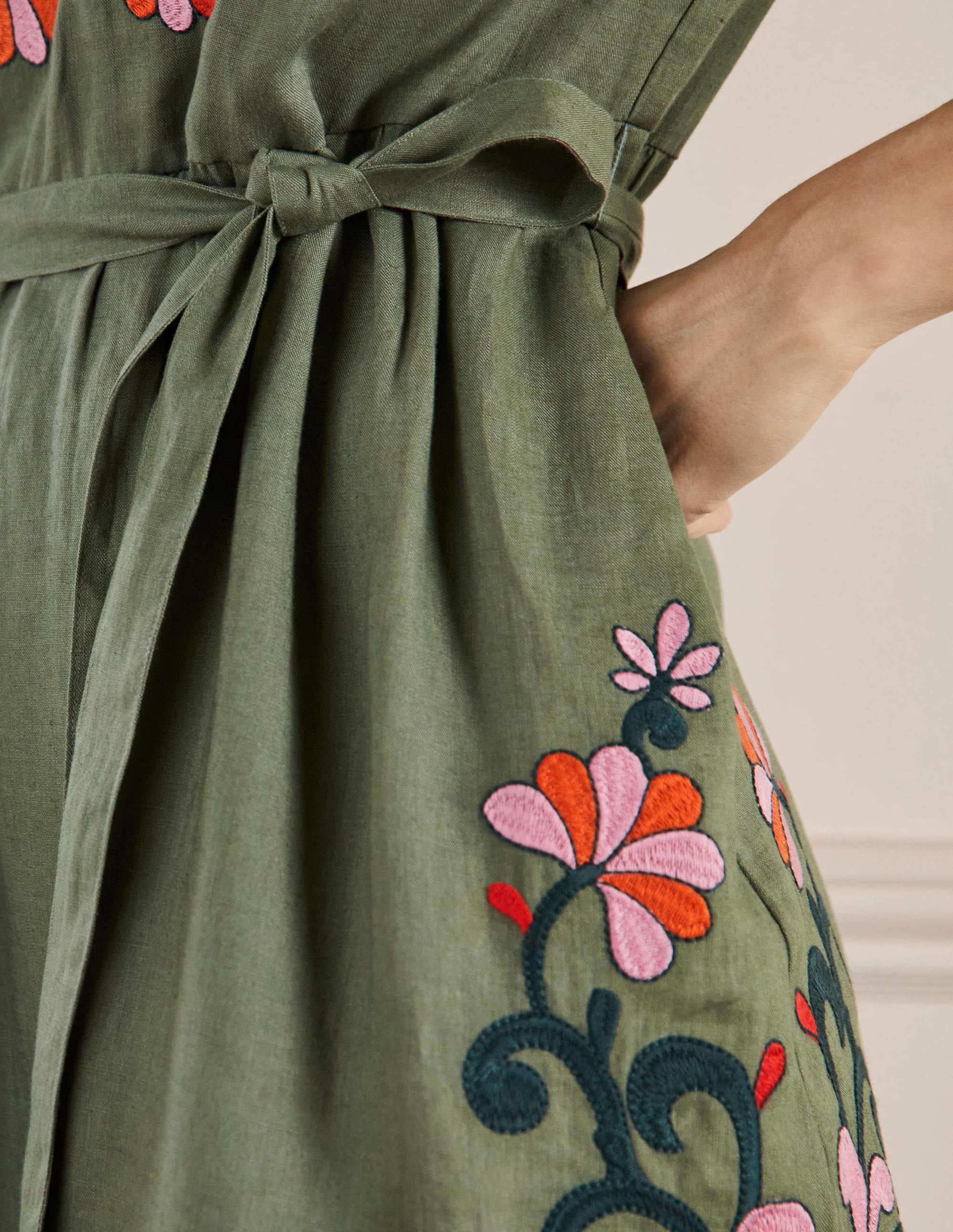 Embroidered Linen Dress-Alder - Image 2