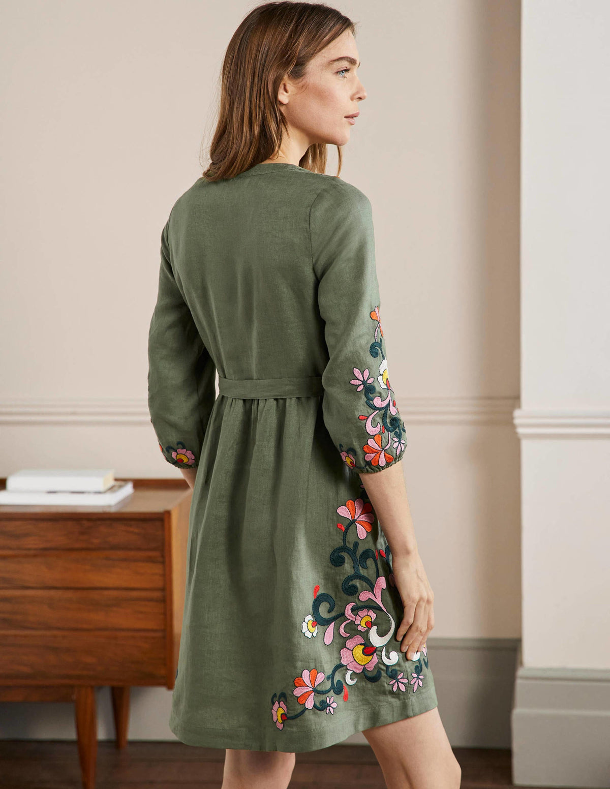 Embroidered Linen Dress-Alder - Image 3